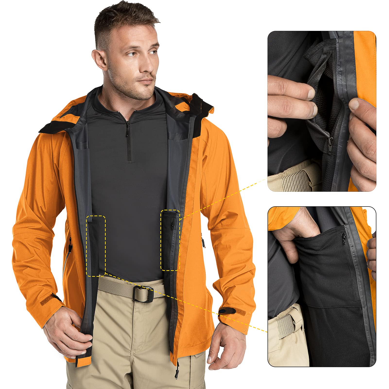 33,000ft Kurtka przeciwdeszczowa, męska, wodoszczelna, wiatroszczelna, oddychająca kurtka softshell z kapturem, na wędrówki, kemping