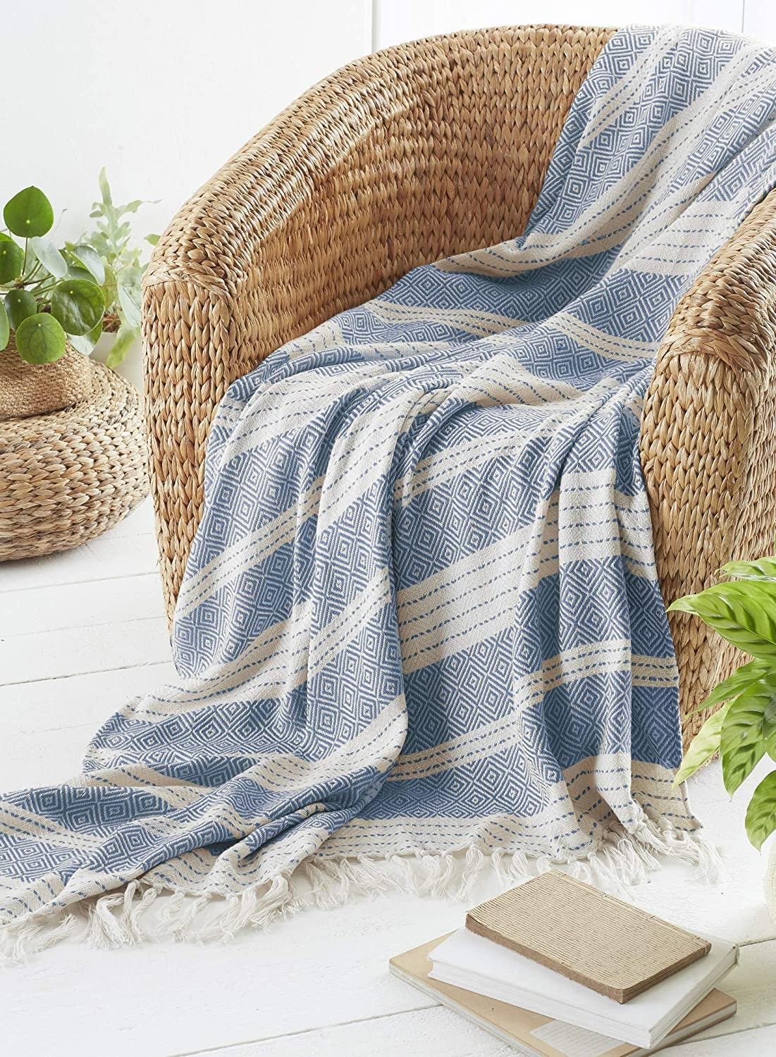 Country Club Blue Diamond Throw Over Blanket Bed/Sofa Accessory Navy 120X150cm, 120 X 150 Cm