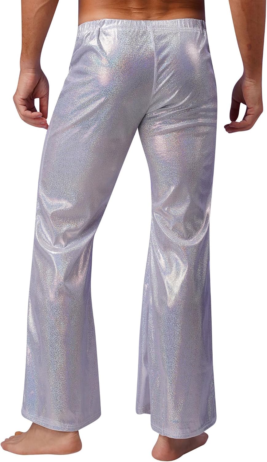 Mufeng Mens Long Trousers Shiny Pants Elastic Waistband Activewear Club 60s 70s Disco Dancewear