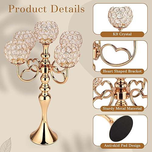 Miniatura 3 de Nuenen Paquete de 1 centro de mesa de cristal con 5 brazos de 21.5 pulgadas de alto, elegantes centros de mesa para mesa para el hogar, boda