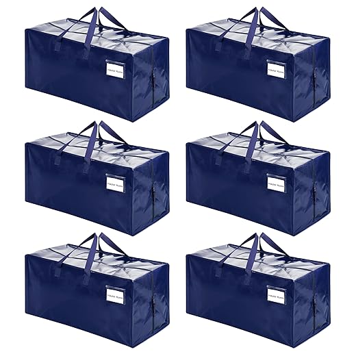 VENO 6 Pack Heavy Duty Extra Large Moving Bags W/Backpack Straps Strong Handles & Zippers, Storage Totes For Space Saving, Fold Flat, Alternative to Moving Box (Blue, 6 Pack)