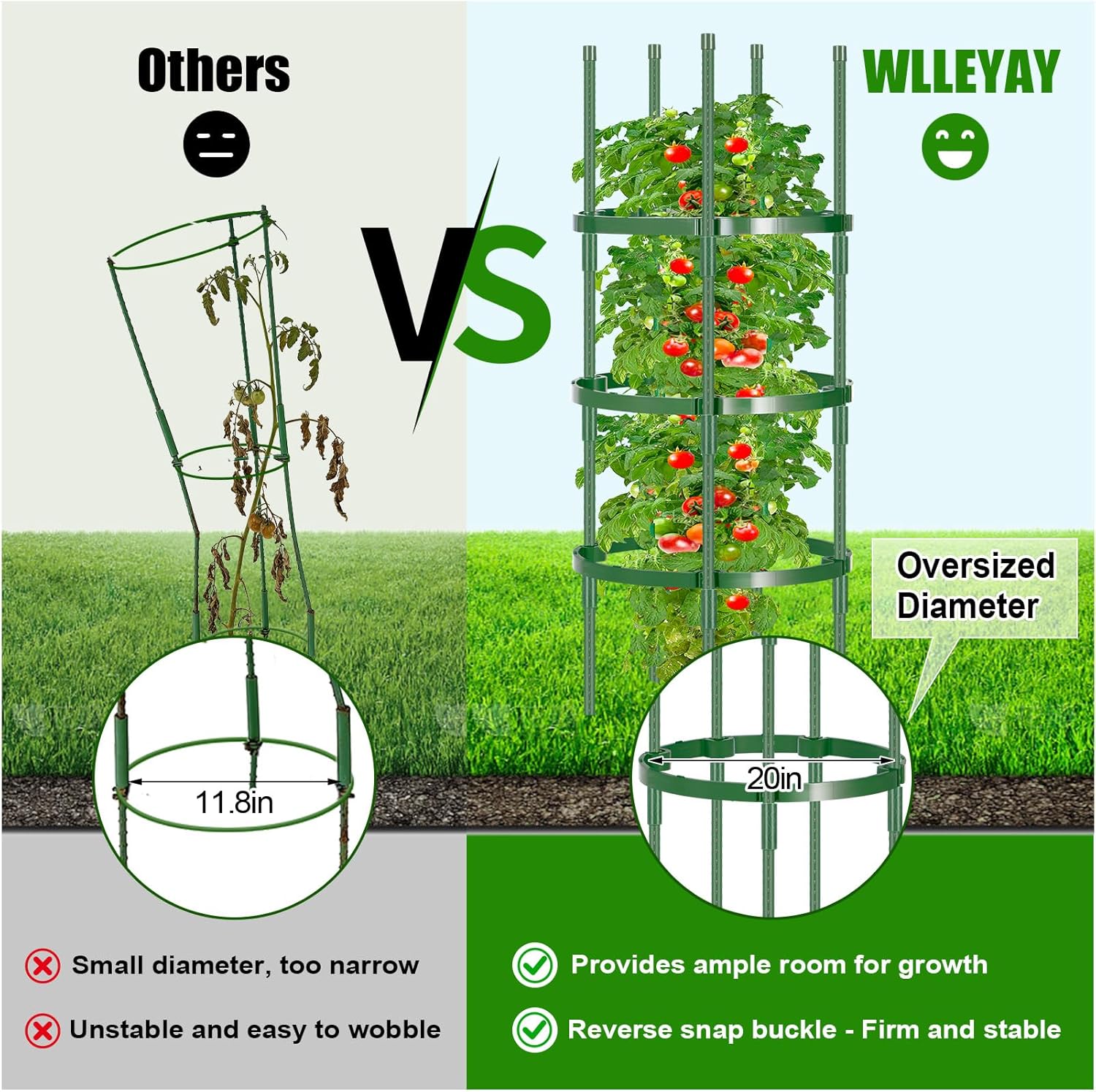 Garden Trellis, Extra Large 2 Pack Tomato Cage for Garden, Up to 64.5'' Heavy-Duty Plant Support Tomato Trellis, Adjustable Height, Climbing Vines Flowers Stands Cucumber Trellis Bold Plant Cage