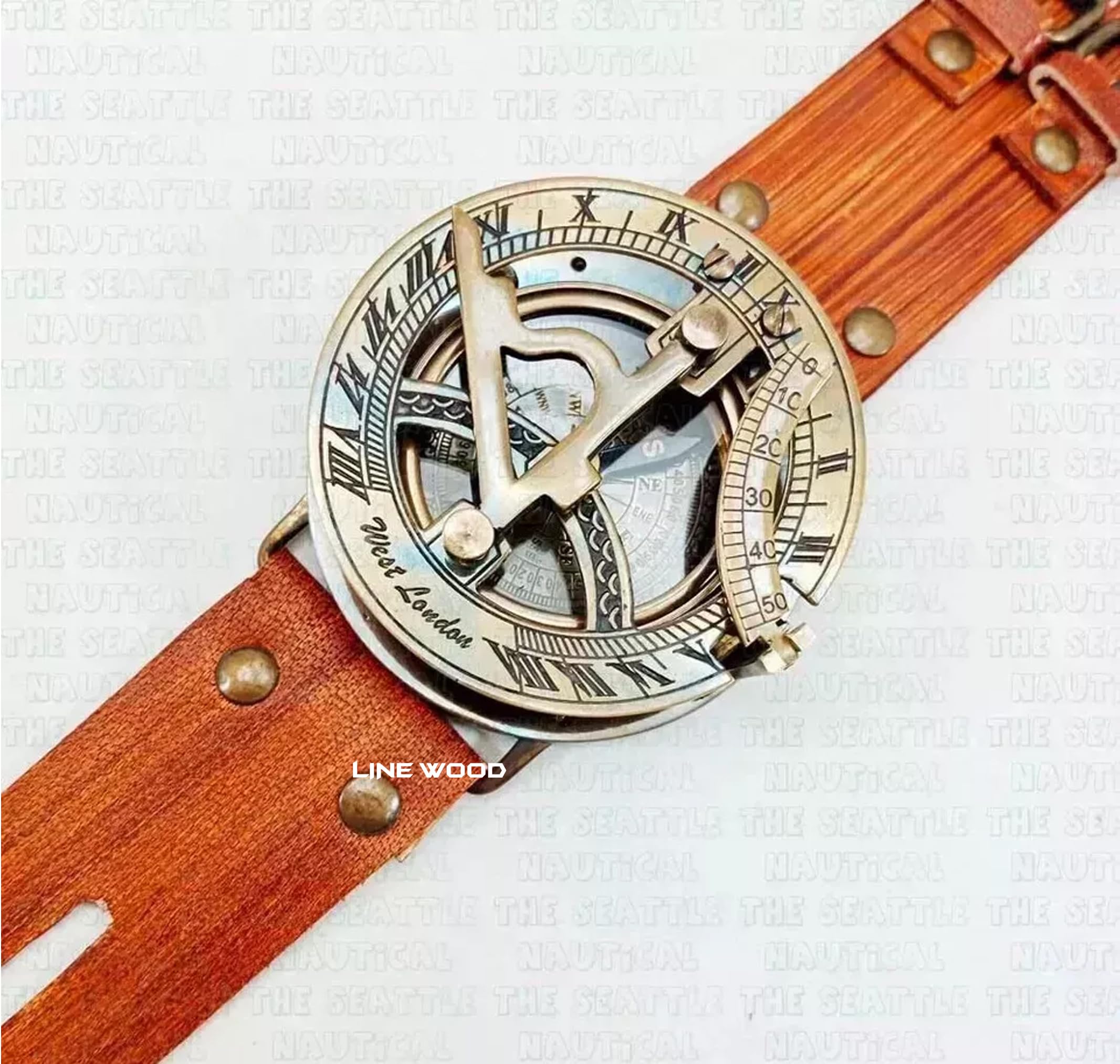 line wood LINE WOOD™ - Antique Brown 2.5 Inch Sundial Compass with Leather Strap - Vintage Handmade Compass for Outdoor Adventures & Boating Gifts-picture-17