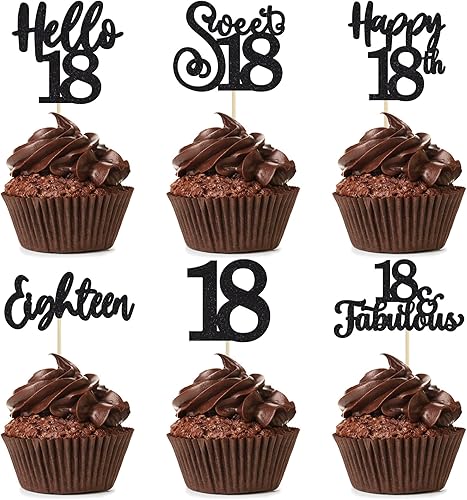 Miniatura 72 de 36 piezas de decoración para cupcakes de 10º cumpleaños con purpurina negra Hello 10 Ten Cupcake Picks Sweet 10 Double Digits Cake Decor for 10th