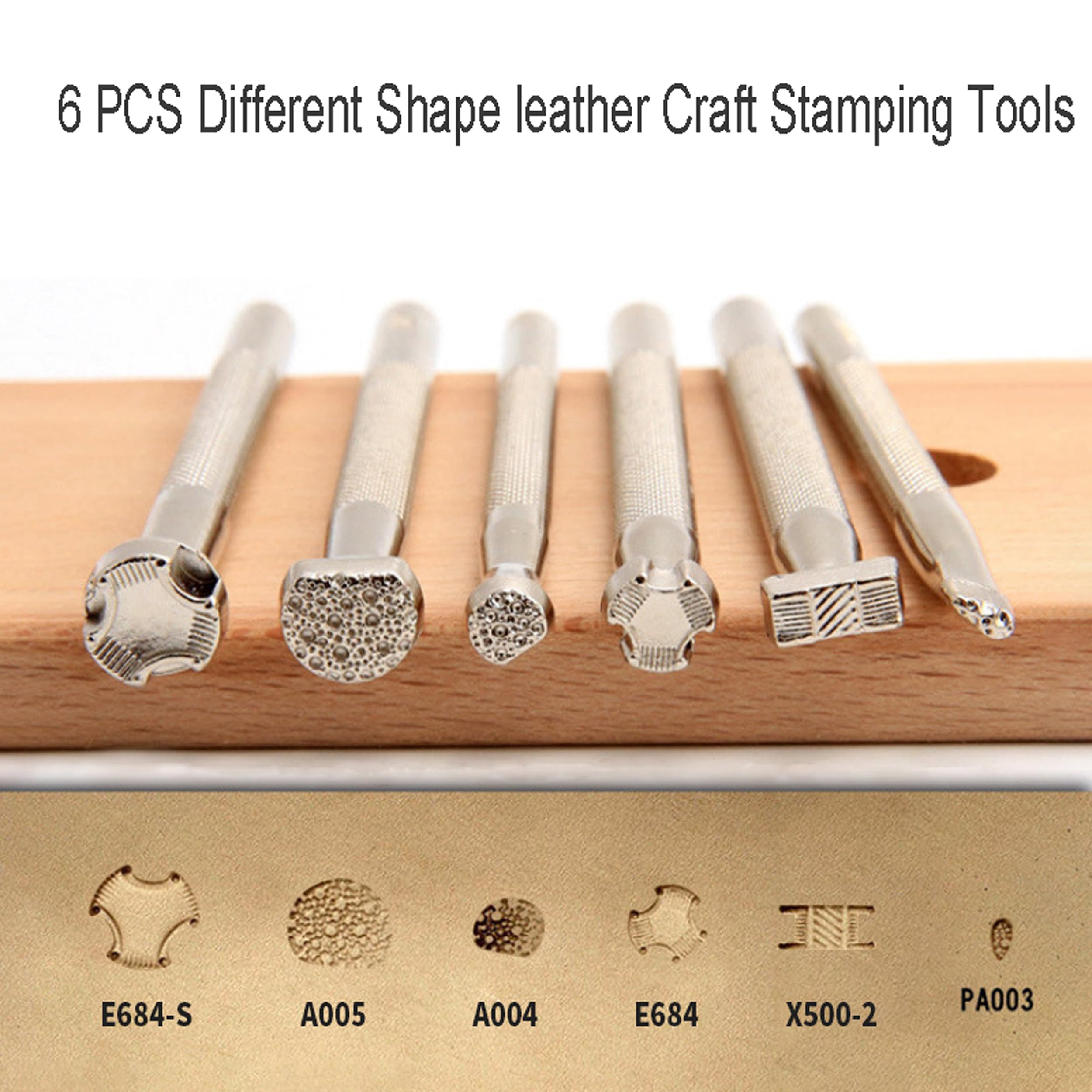 6 Pezzi Utensili per timbratura in Pelle,6 Diverse Forme di Strumenti per la Stampa in Pelle Utilizzato in Pelle, Borse, Portafogli, Cinture e pelletteria