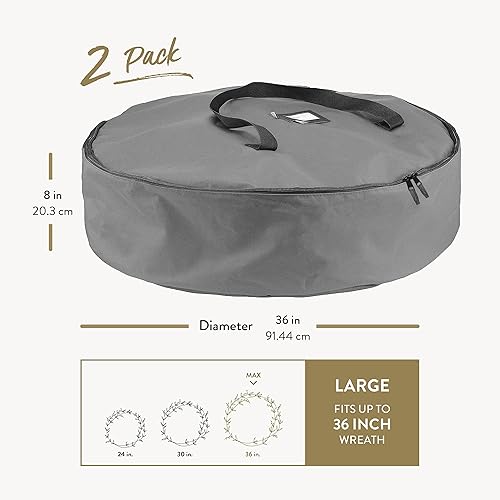 Vista 35 de Paquete de 2 bolsas de almacenamiento para corona, 61 cm - Coronas artificiales, asas duraderas, doble cremallera y ranura para tarjetas, contenedor