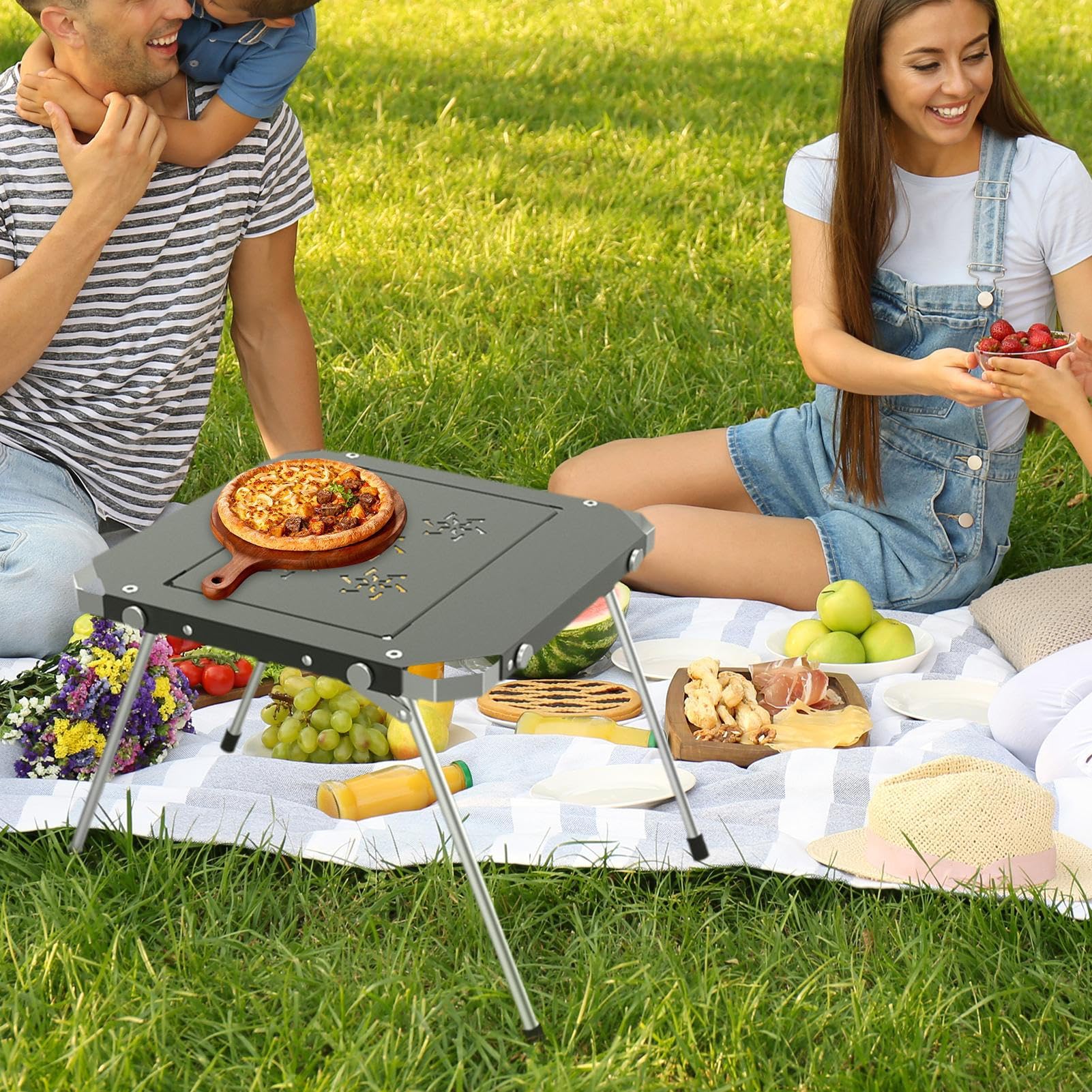 Tavolino Pieghhevole in Lega di Alluminio Ripiegabile per Giardinaggio | Tavolino da Campeggio Laterale per Famiglia Casa Patio Picnic Pesca Prato Giardino e Esterno
