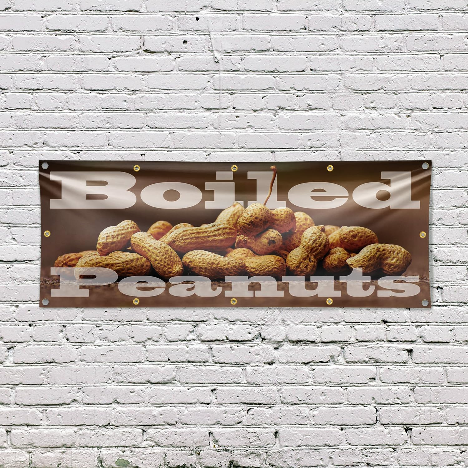 Boiled Peanuts Banner Sign 48 Inch x 96 Inch | 13 oz Vinyl with Metal Grommets | Heavy-Duty Single-Sided Outdoor Durable Printed High-Quality Weatherproof | Made in the USA