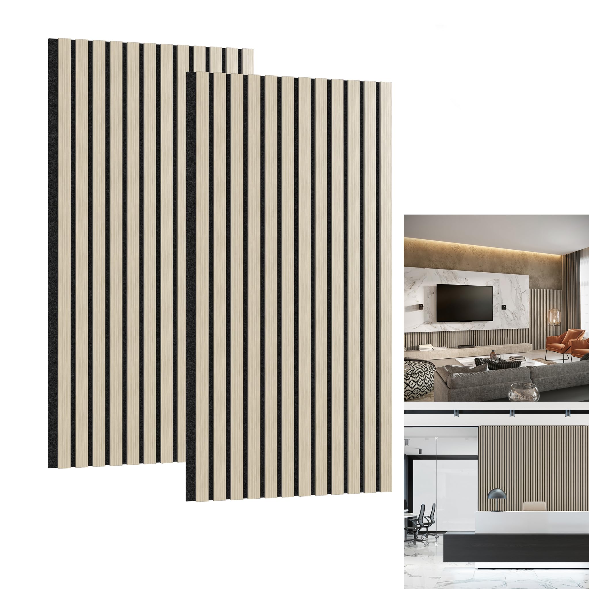 YRHome Akustikpaneele Wandpaneele Lamellenverkleidung Wandverkleidung Akustikelemente Lamellenwand Wand Akustikplatten Akustikfilz Holzoptik (Eiche Weiß, 4er 120x60cm)
