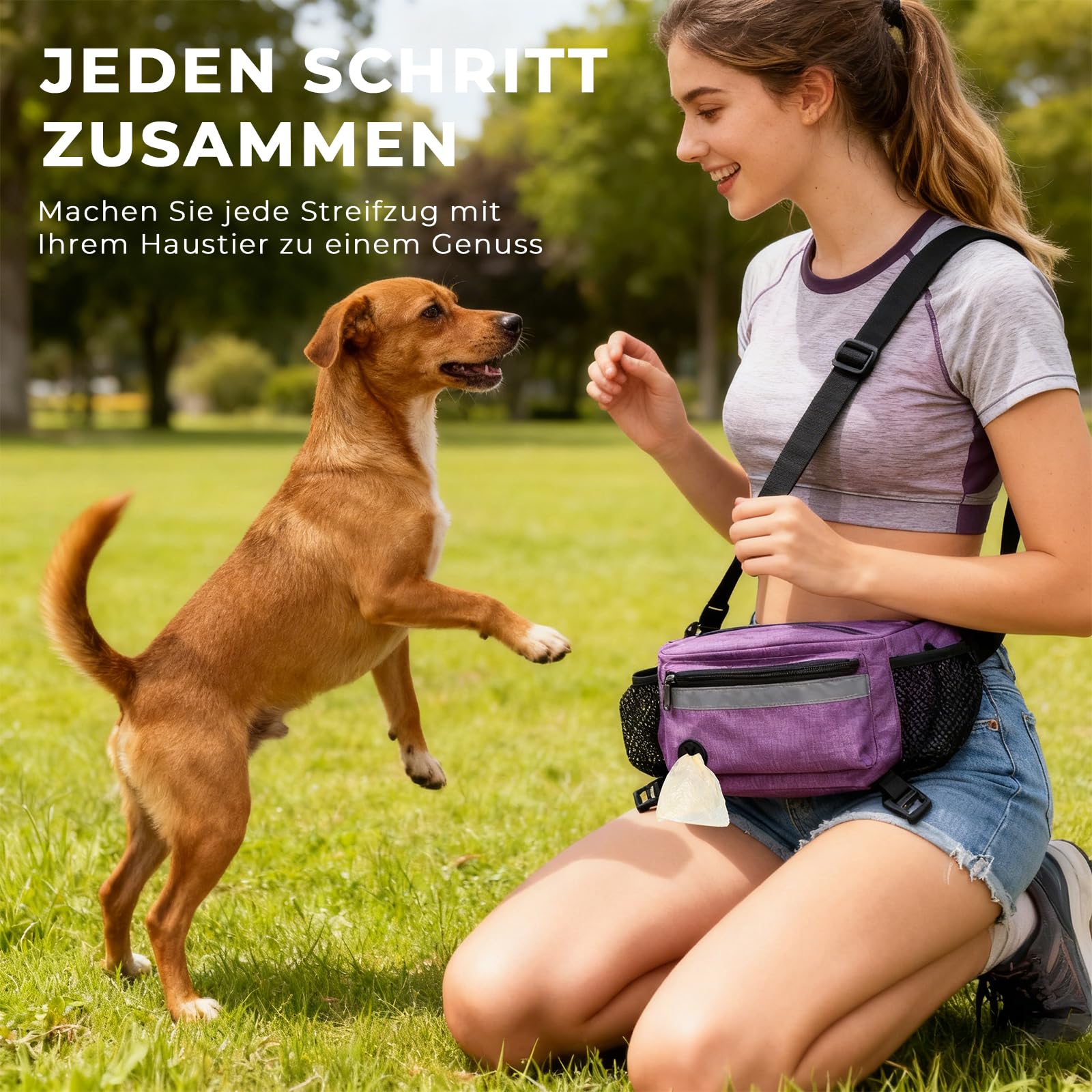 FIVAVA Borsa Multifunzione per Cani, Borsa per Cani – Marsupio per Accessori per Cani, Dispenser di Sacchetti e Robusta Sacca per Cani (Viola)