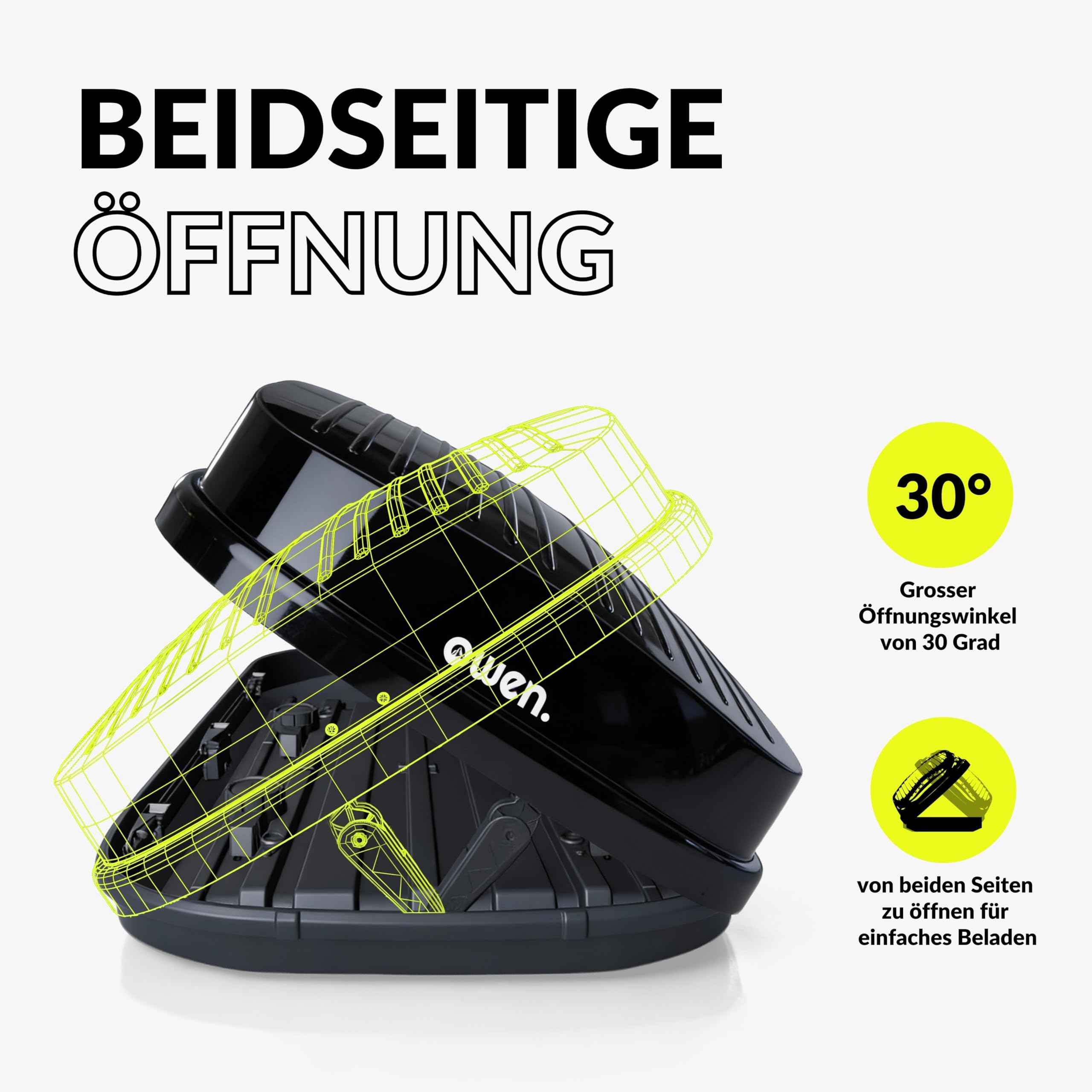 Owen Dachbox Auto 320L | 75kg Zuladung | Premium Hartschale Schwarz Glänzend | Aerodynamische Gepäckbox mit Schnellspanner (Fast Clamp) & Beidseitiger Öffnung | Robustes Material | Abschließbar