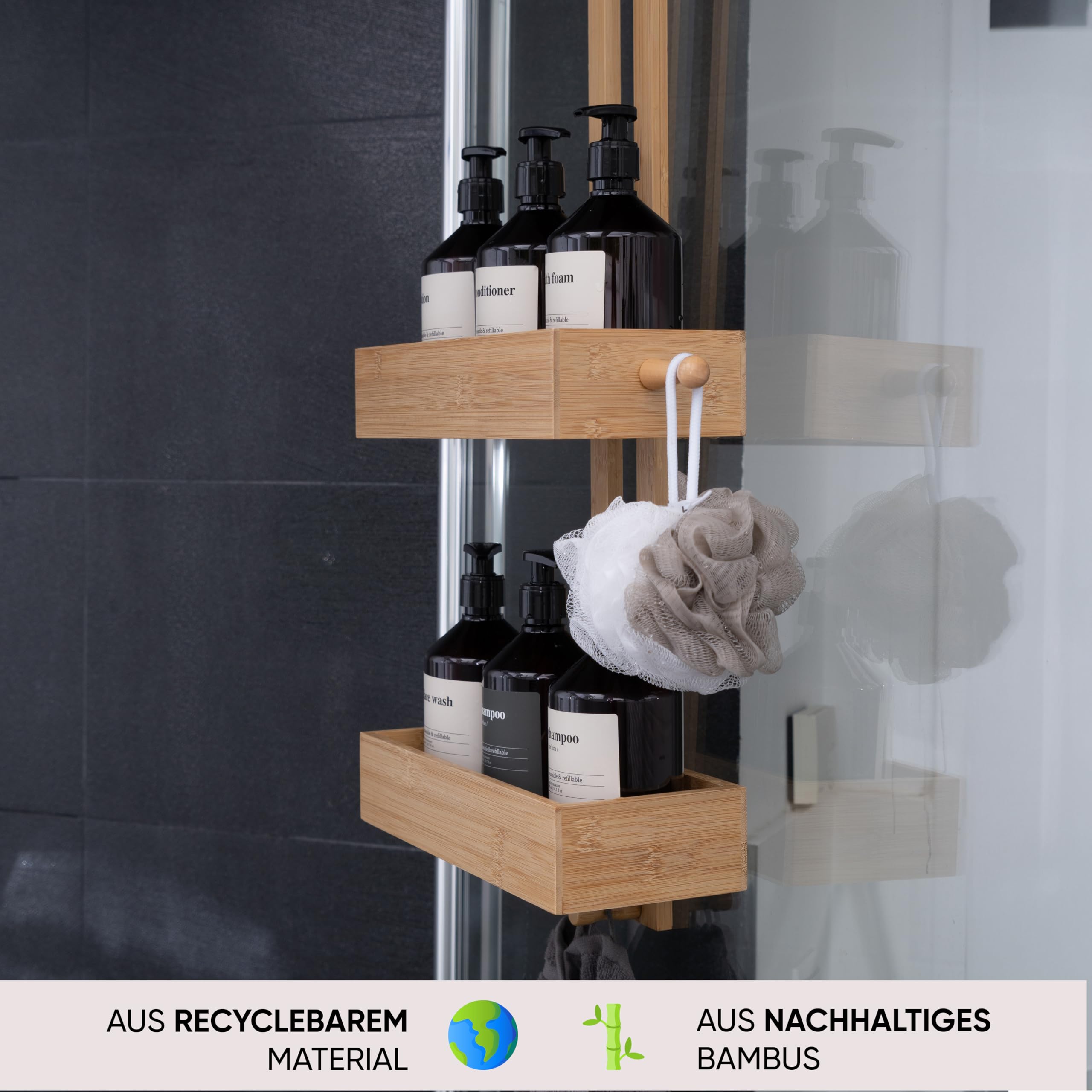 SVADA Duschablage ohne Bohren, Badezimmer, Duschregal ohne Bohren,  Duschablage zum Hngen, Shower Shelf, Duschkorb, Duschregal Bambus :  Amazon.de: Kche, Haushalt & Wohnen