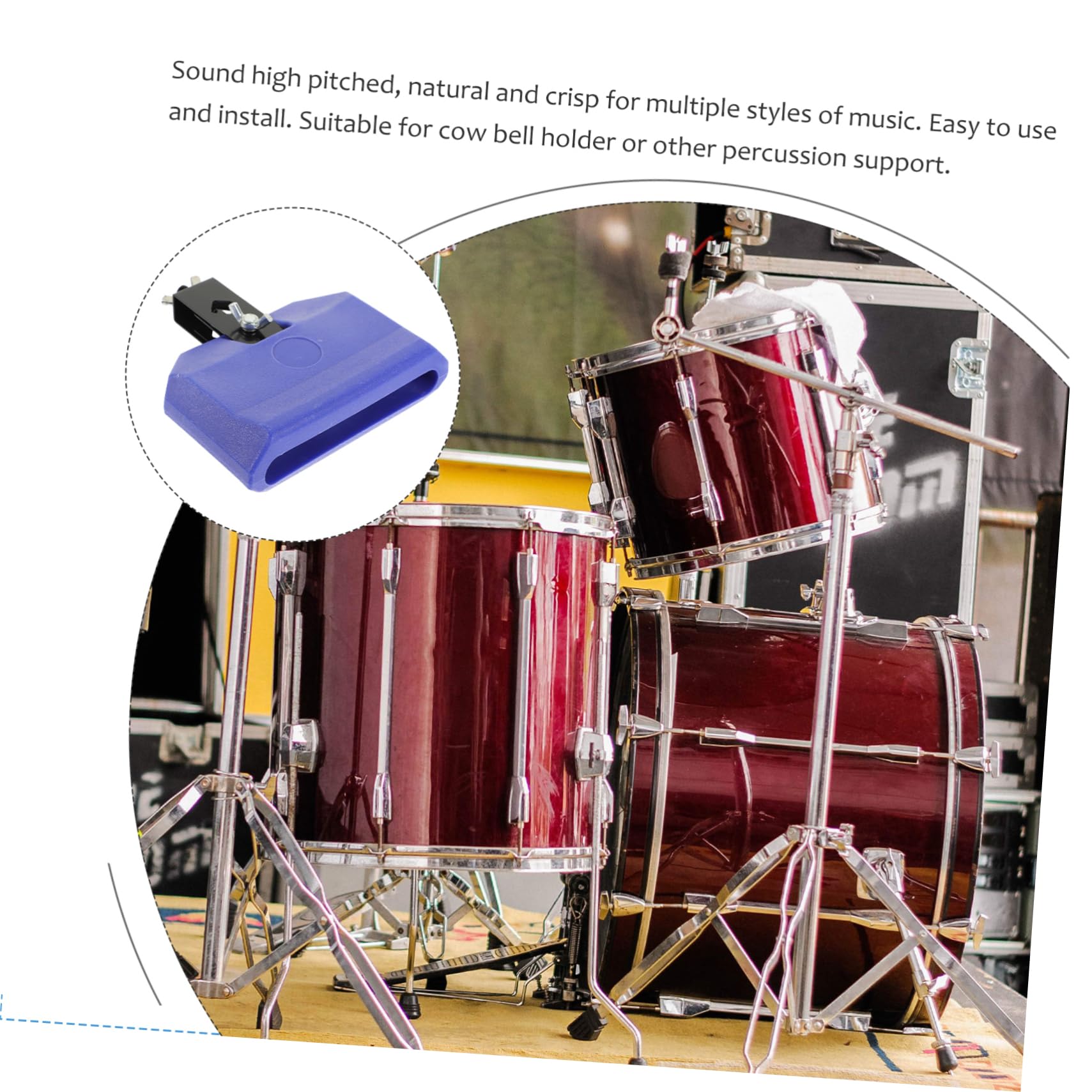 SECFOU Accesorio para Batería de Percusión Bloque Templo Azul, Plástico y Abrazadera Metálica, Sonido Nítido, Ligero y Portátil para Músicos, Compatible Soportes de Cencerro, Adecuado