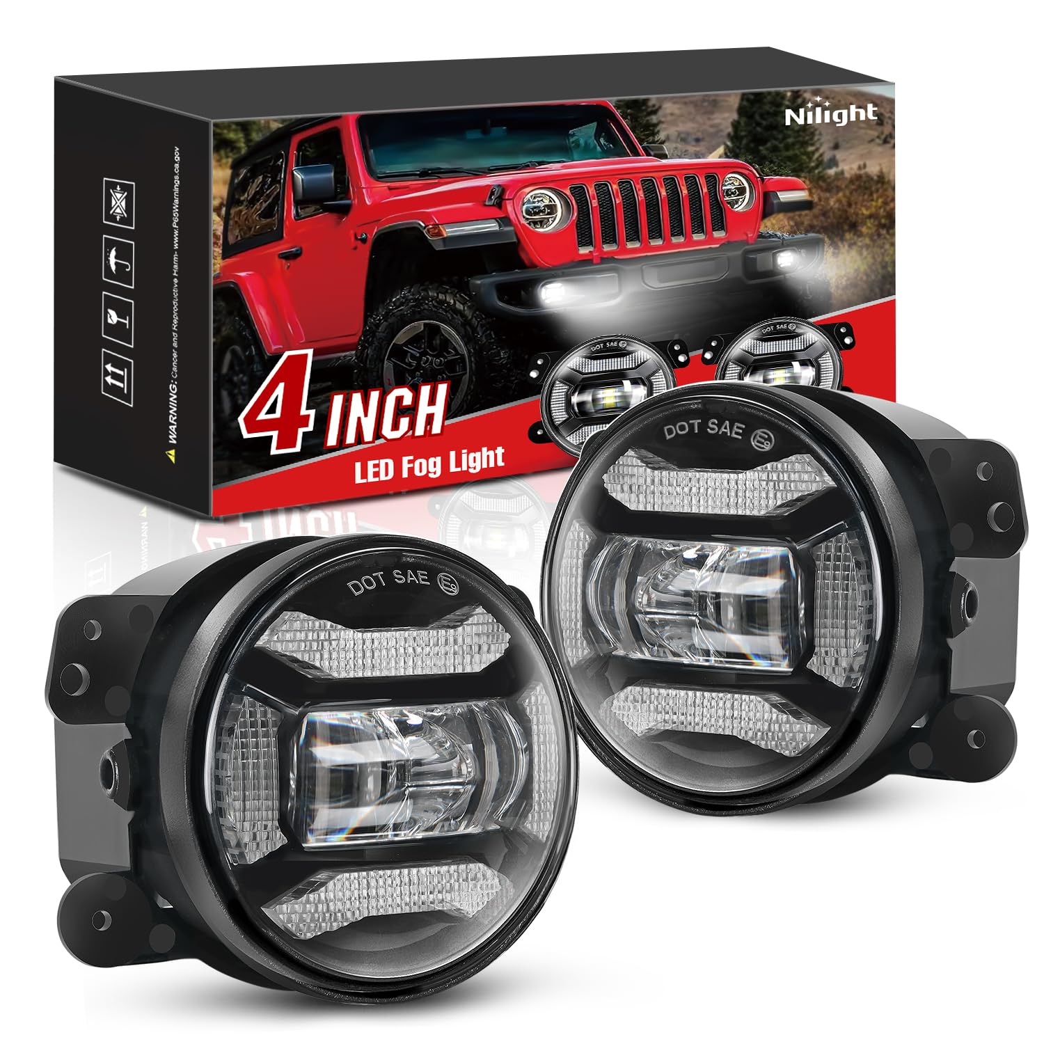 Nilight 4Inch LED DRL Fog Light Assembly Compatible with 2007-2018 Wrangler