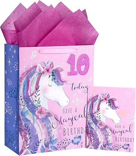 Loveinside Bolsa de regalo de cumpleaños rosa con papel de seda, etiqueta de regalo y tarjeta de felicitación para cumpleaños, fiestas, baby shower