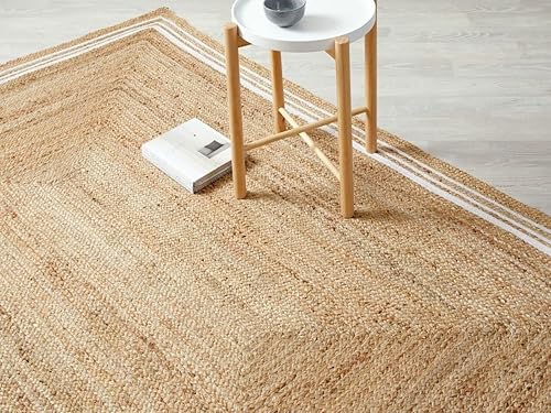 Miniatura 2 de Alfombra rectangular de fibra de algodón natural de 2 pies 6 pulgadas x 8 pies, con borde blanco, tejida a mano, estilo bohemio, reversible, estilo