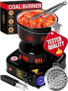 MROSENFELD FIRE Tower Hookah Coal Burner - 450W Electric Shisha Charcoal Starter with Tongs, Basket & Overheat Protection