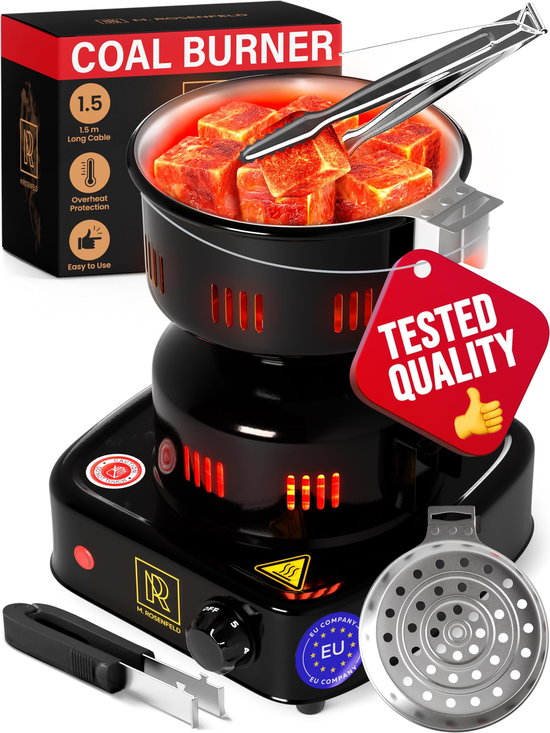 Hookah Coal Burner for Hookah – Premium FIRE Tower Multipurpose Electric Stove for Hookah Coals Burner for Shisha, Free Hookah Tongs, overheat Protection, Hookah Charcoal Burner for Hookah Cubes