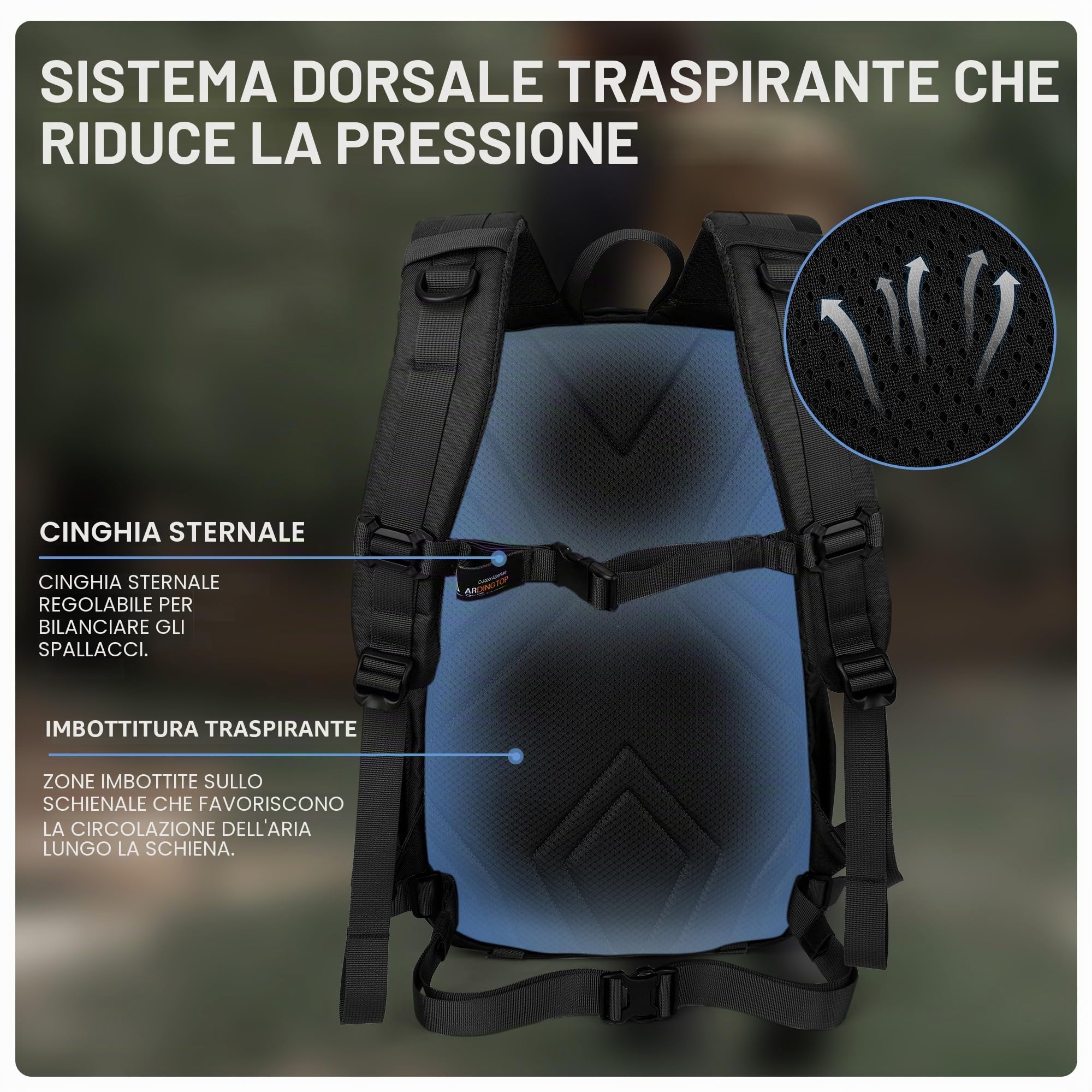 Mardingtop 18L Zaino tattico da trekking, zaino da trekking, per campeggio, escursionismo, viaggi, 18L Nero