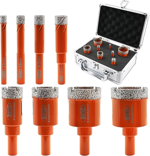 Dry Diamond Drill Bit Set - BGTEC 6/8/10/12/20/25/32/35mm Hole Saw for Granite Marble Porcelain Ceramic,Vacuum Brazed Diamond Core Drill Bit Kit