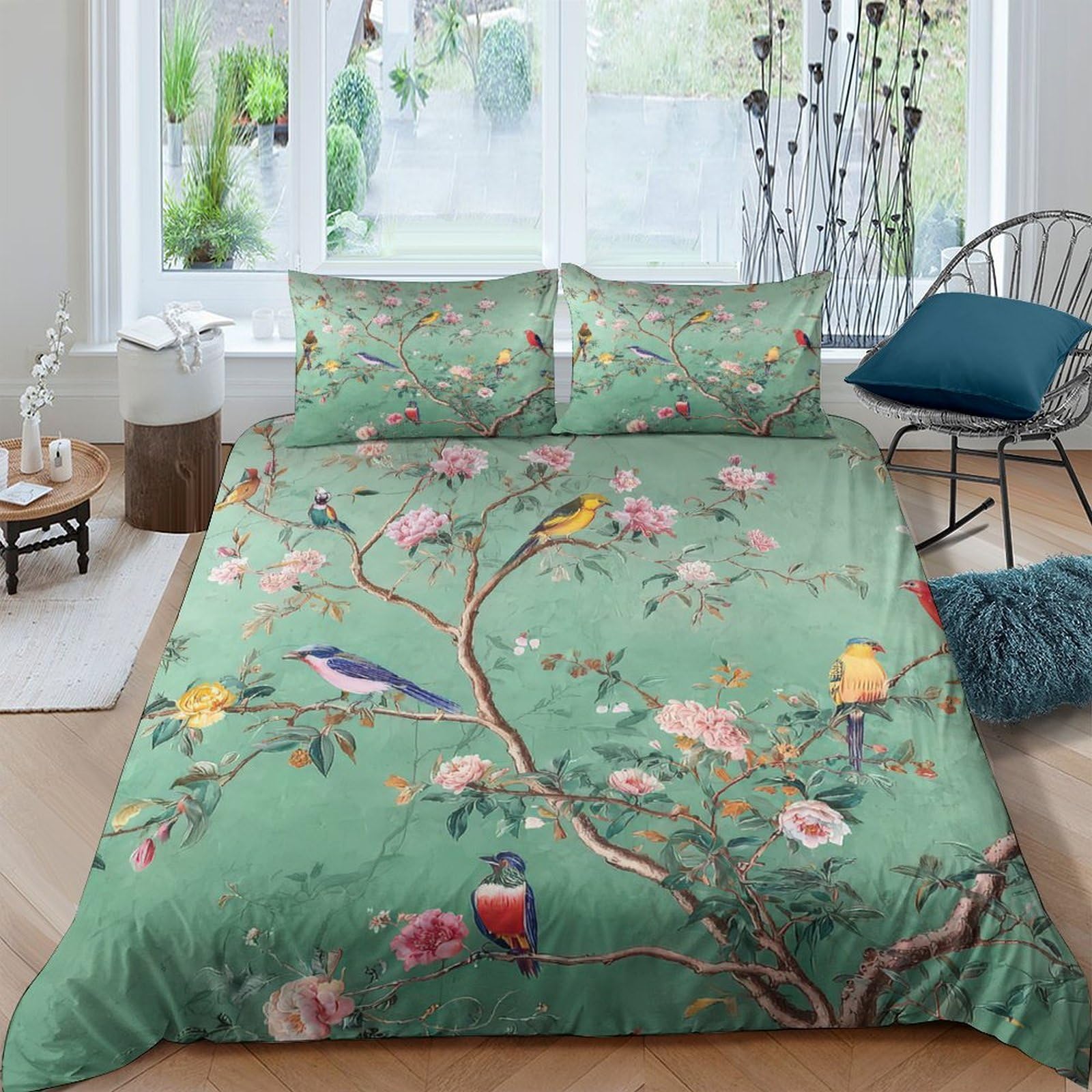 Ctjqhvkz Style-6 3D Printed Botanical Bird Fitted Sheet Microfiber Soft Green Floral Mattress Cover For Bedroom Guest Room Decor Single（135X200cm）