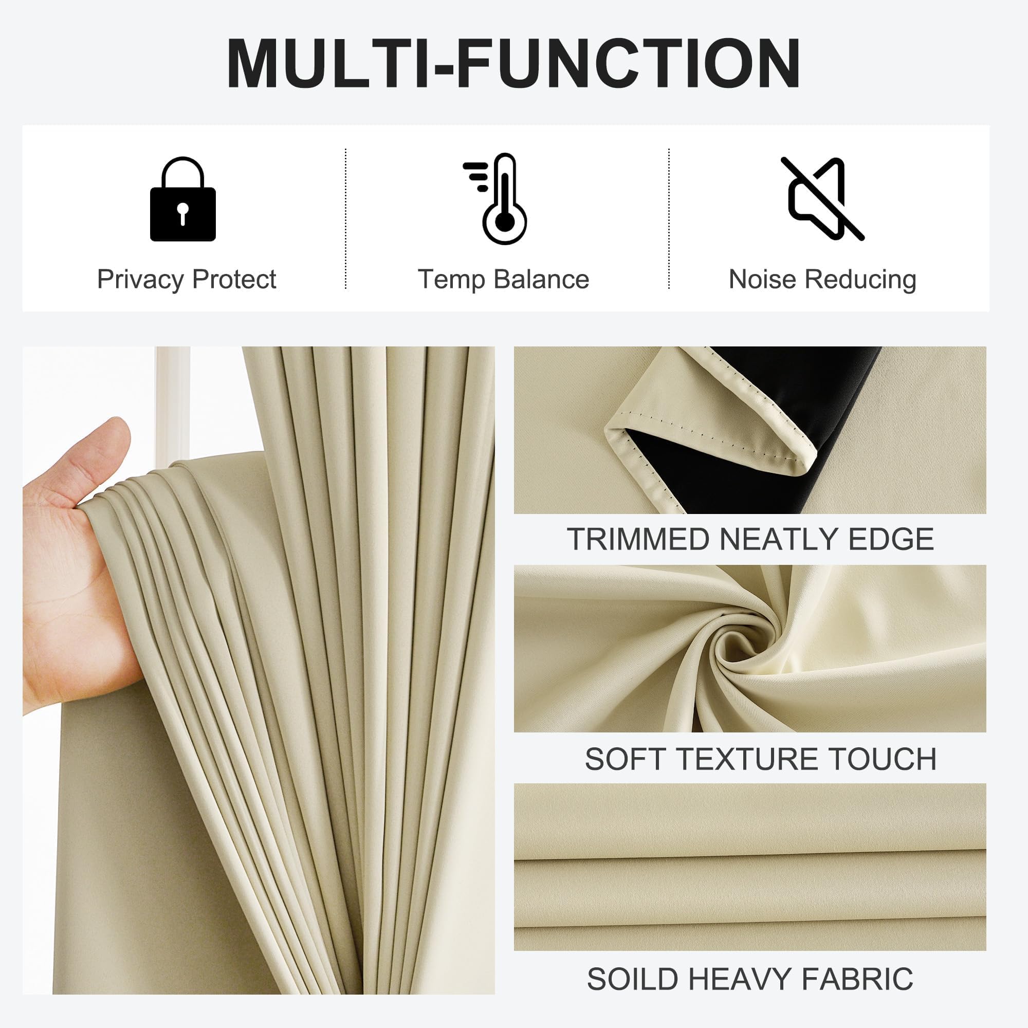 PONY DANCE 100% Tende Oscuranti Camera da Letto con Fettuccia Tende Termiche Isolanti Salotto Moderne Blackout Curtains per Interni 2 Pezzi L 140 x A 220 cm, Beige Chiaro