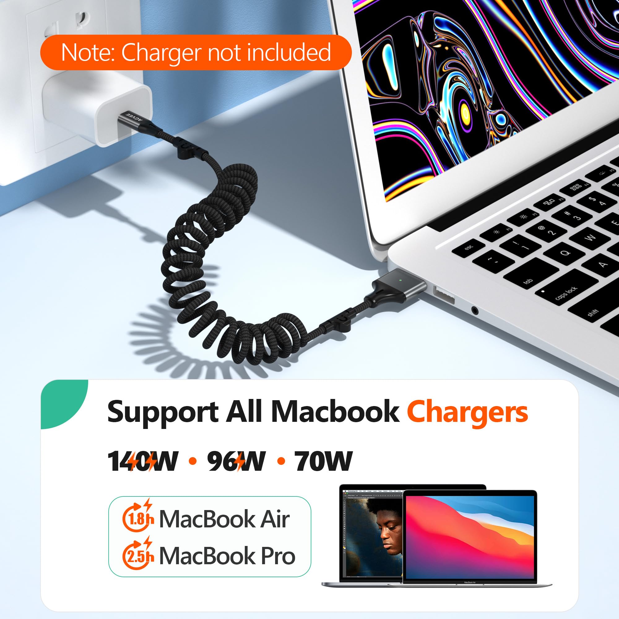 AGVEE Cavo da USB-C a magnetico 3 per MacBook Pro/Air M2-M5, 140 W, 1,5 m