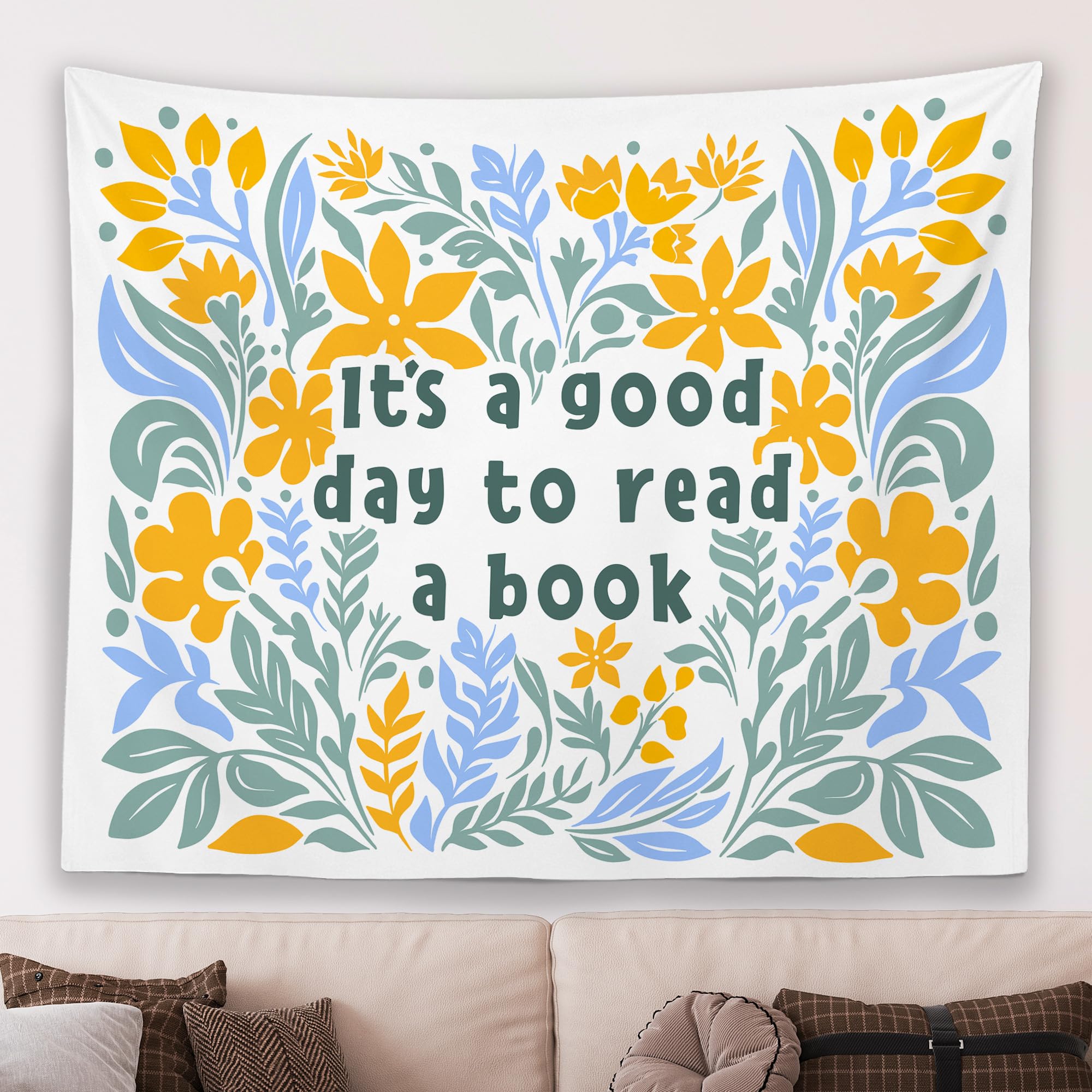 MNASAIOO It's A Good Day to Read A Book Classroom Wall Tapestry Hanging, Floral Blue Reading Tapestries Wall Decor Gifts for Women Kids Book Lovers