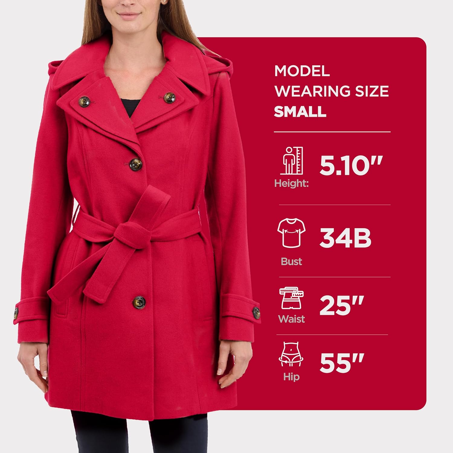 LONDON FOG womens Double Lapel Thigh Length Button Front Wool Coat With Belt