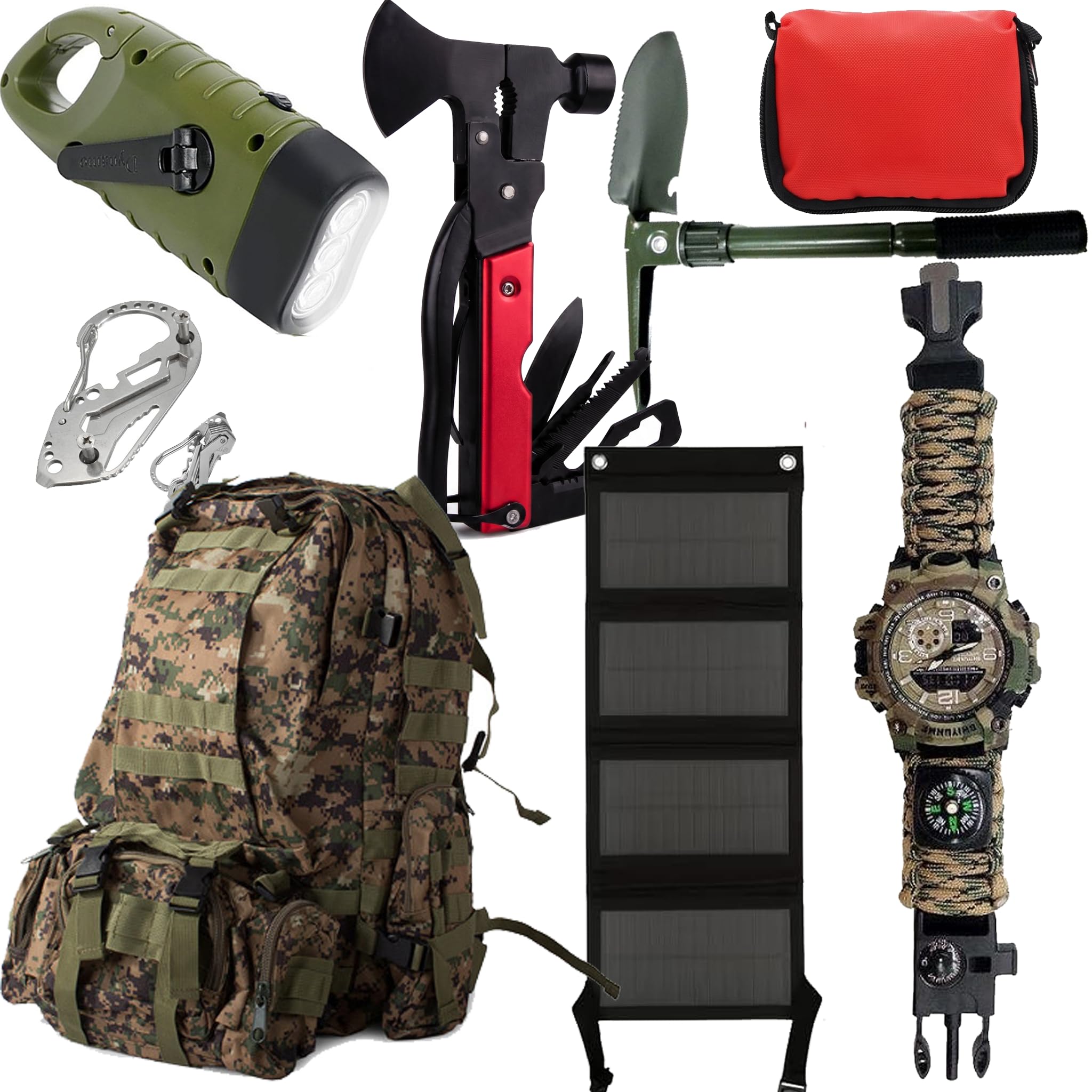 Sac à dos de survie tactique 48,5 l avec 8 accessoires et panneau solaire