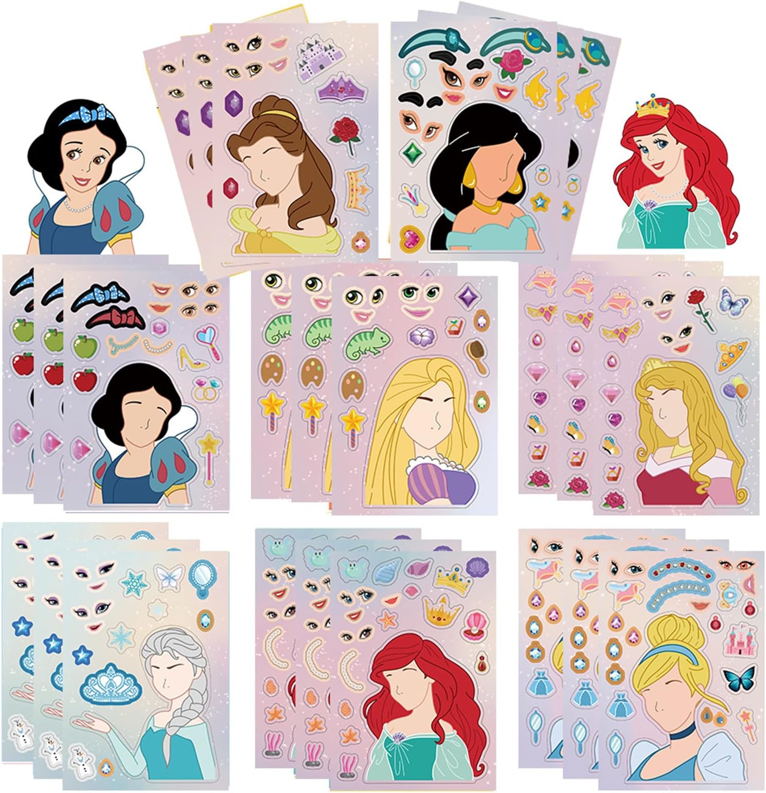 Make a Face Stickers 24PCS Make Your Own Princess Sticker for Adults DIY Sticker Princess Themed Stickers for Party Favors Awards Asverbet DIY Arts and Crafts