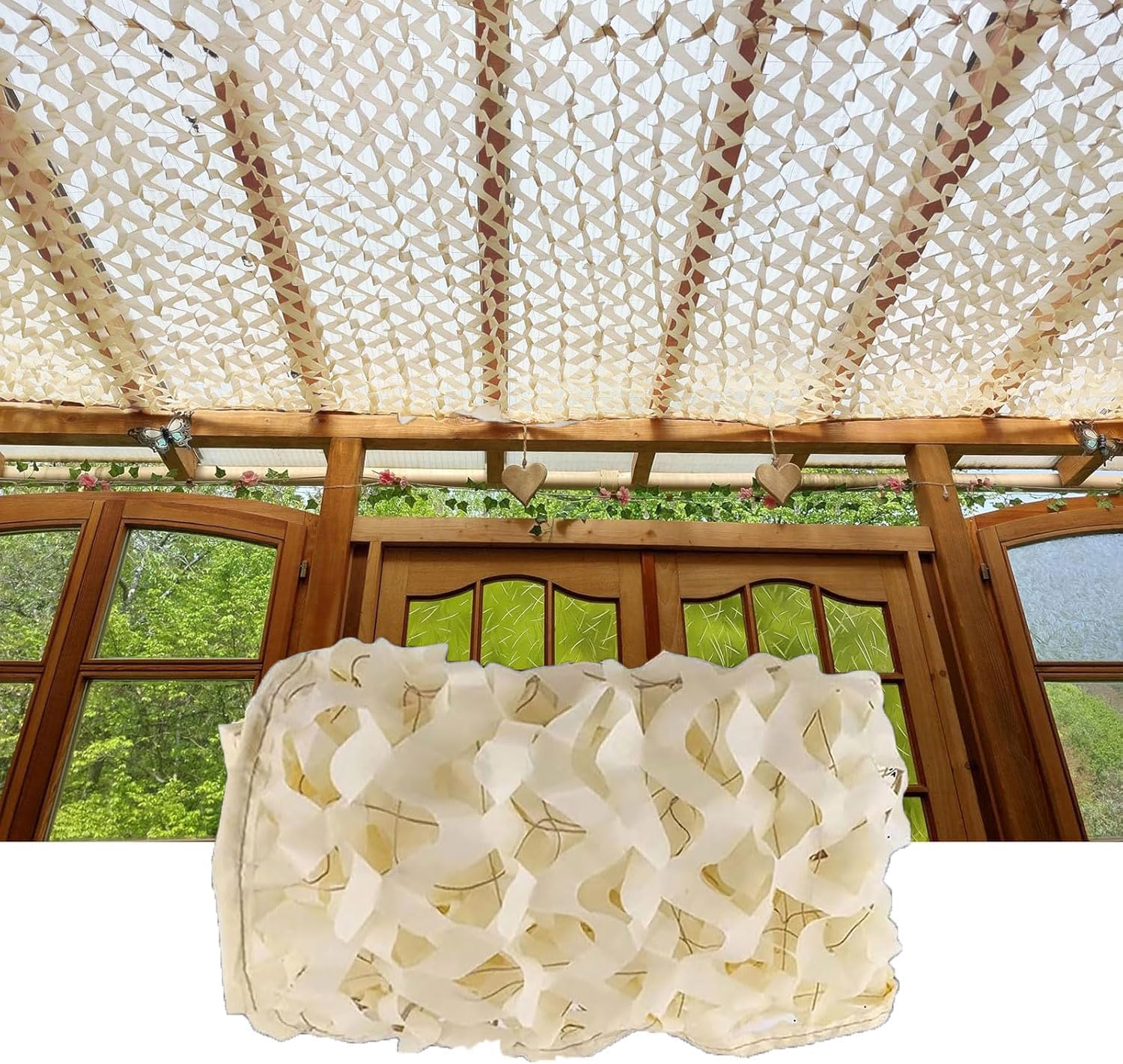 SAYEYBU Camouflage Netting, Shade Net, Military Reinforced Camo Netting, Garden Pergola Sunscreen Camouflage, Net, Camping, Hunting, Decoration,Beige,10x14m