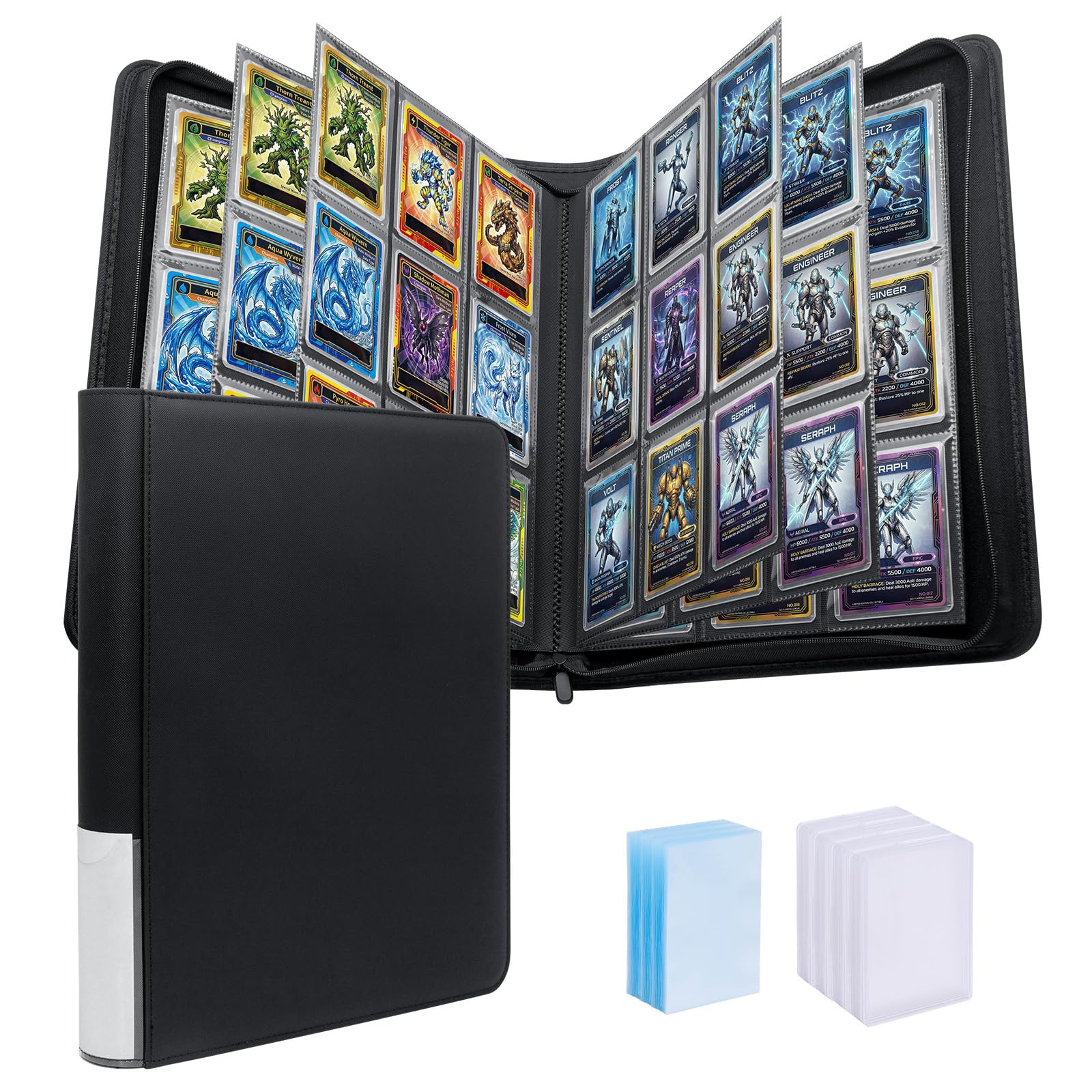 BFFWOW Top Loader Binder,360 Cards with 100 Top Loaders & 100 Penny Sleeves