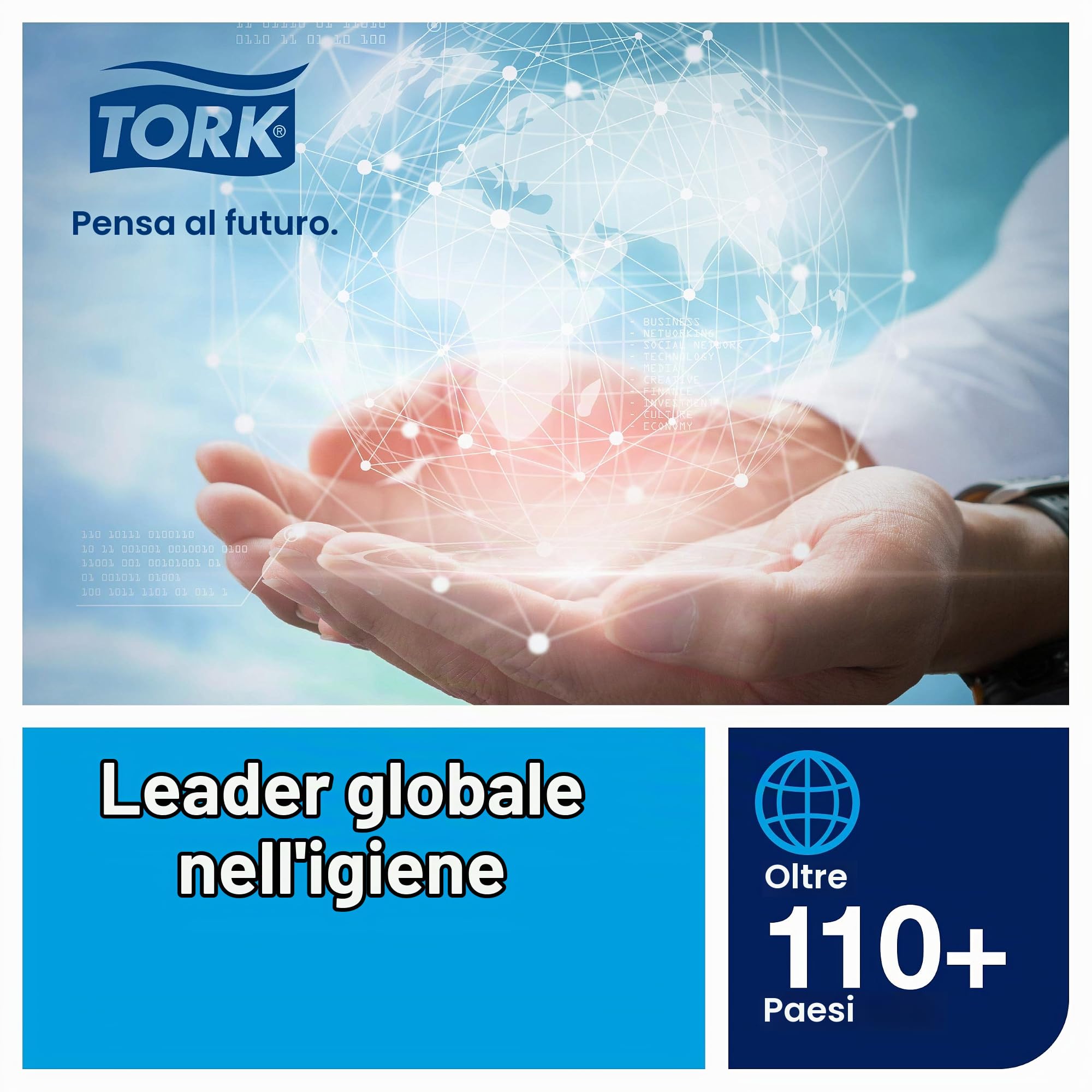 Tork Mini Asciugamani a Piegatura Singola Starter Pack 953101, Image Design- Distributore di carta H3 Singlefold/C-fold con Elevation Design+Ricarica asciugamani (250 fogli)-Sottile, igienico, bianco
