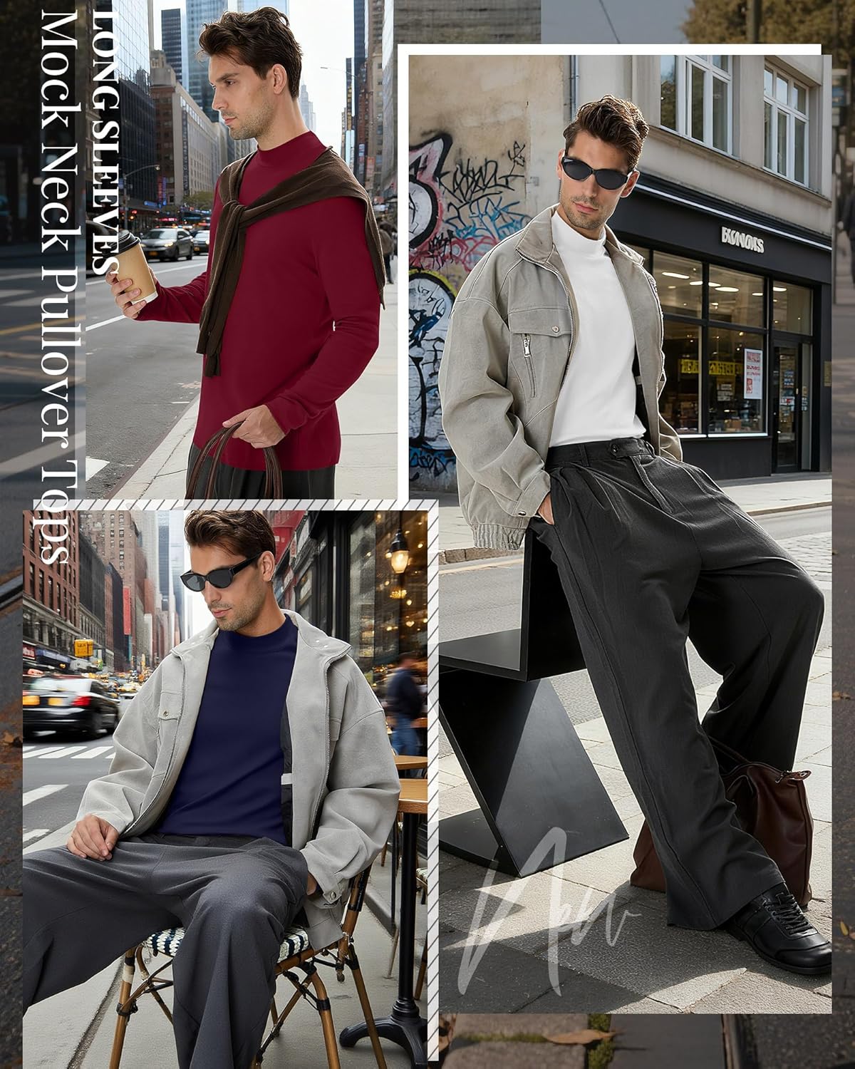 Neer 4 Pack Men's Mock Neck Shirts, Long Sleeve Turtleneck Pullover Tops Slim Fit Casual T Shirts Lightweight Basic Sweaters - Image 6