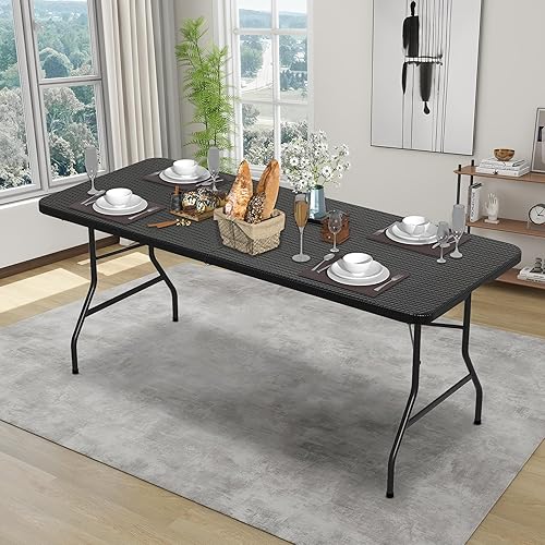 Miniatura 8 de HKLGorg Mesa plegable de 6 pies, mesa plegable de alta resistencia, mesa de trabajo para interiores y exteriores, mesa plegable de plástico, mesa de