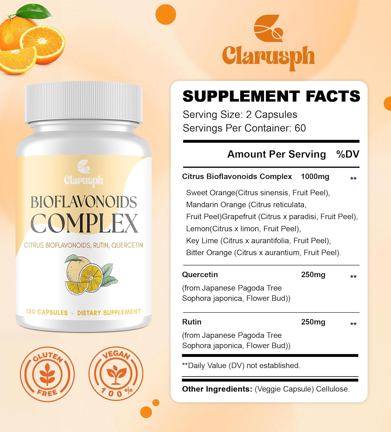 Citrus Bioflavonoids for Circulation & Antioxidant | Flavonoids Supplements - Standardized to 50% Hesperidin | Bioflavonoids 1000mg with Quercetin & Rutin | Flavonoids Vegan, 120 Capsules - Image 6