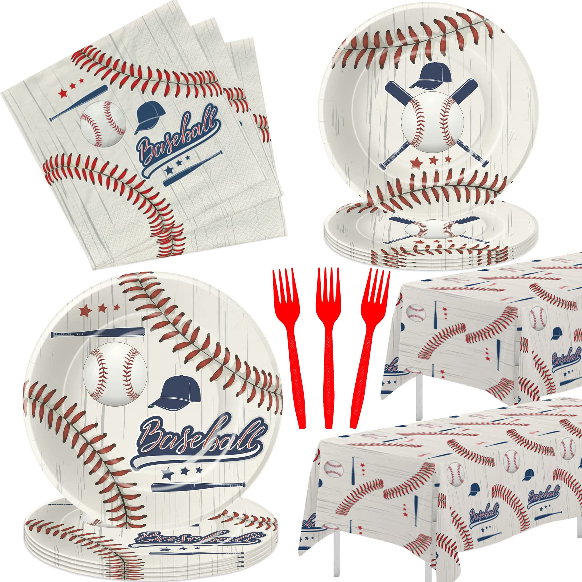 HIPVVILD Baseball Birthday Party Supplies - Baseball Baby Shower Decorations Tableware Include Plate, Napkin, Tablecloth, Fork, Baseball Party Decorations Plates And Napkins Dinnerware | Serve 24