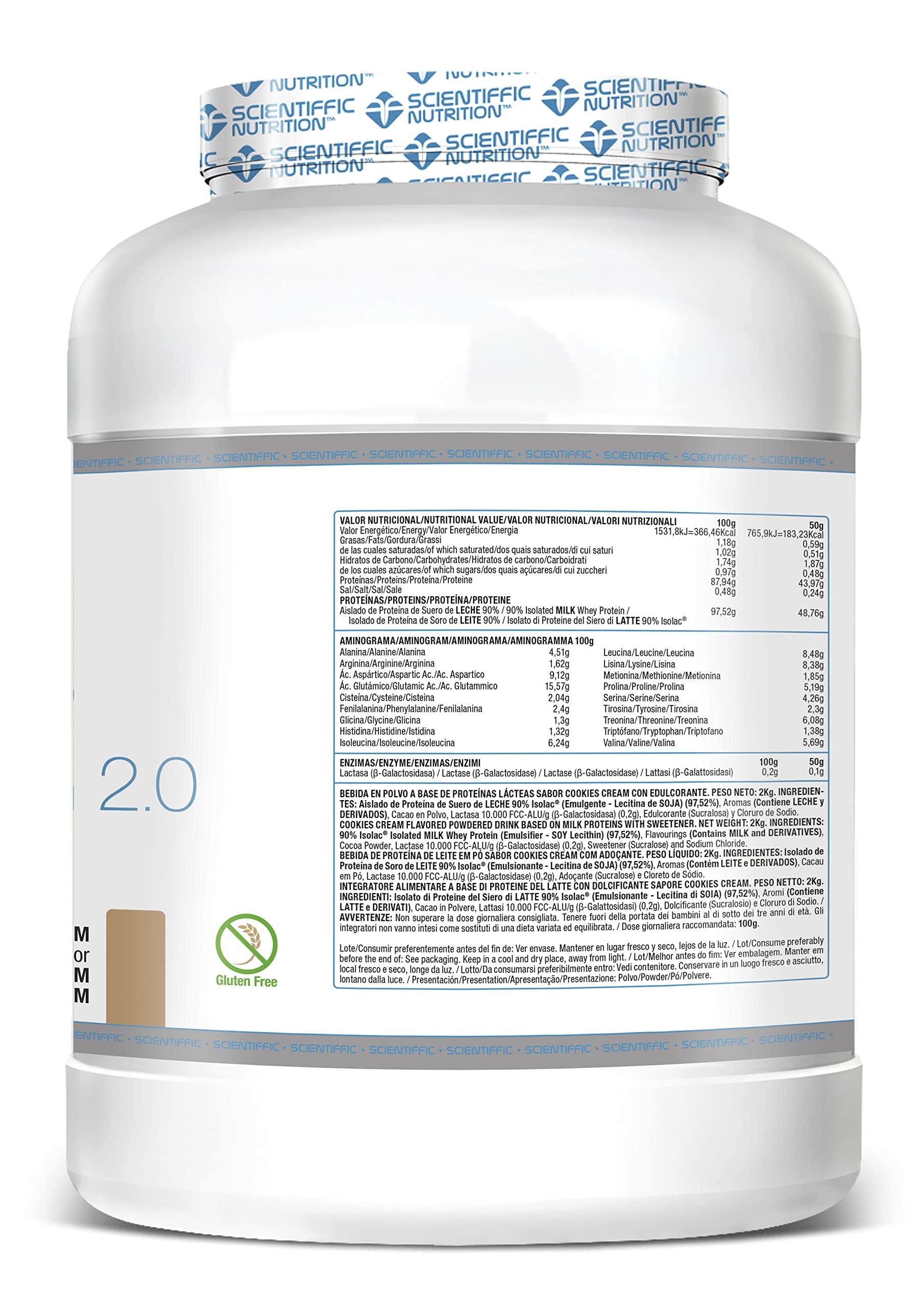 Scientiffic Nutrition - Isolat 2.0, Whey Protein, Proteina Aislada ISO con Lactasa, Proteina de Suero de Leche en Polvo - 2Kg, Cookies.