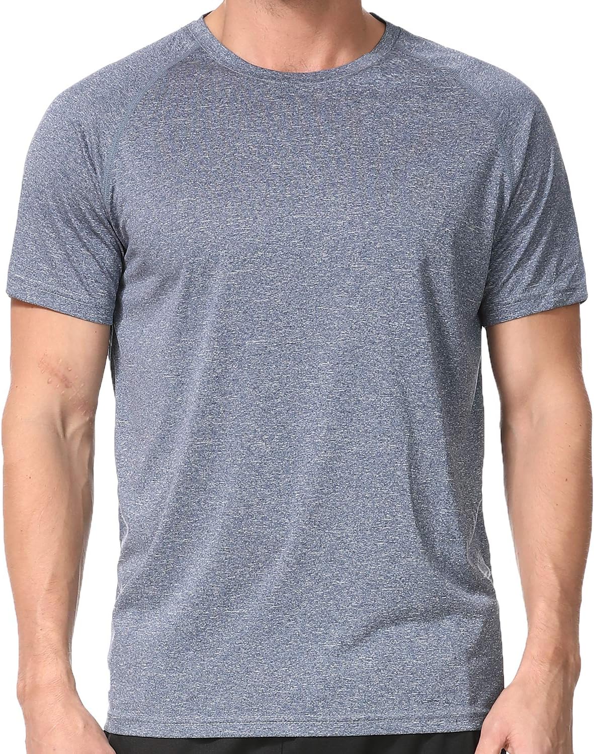 Men's Dry Fit Athletic T-Shirts, Short Sleeve Crew Neck Workout Tees, Pewter L