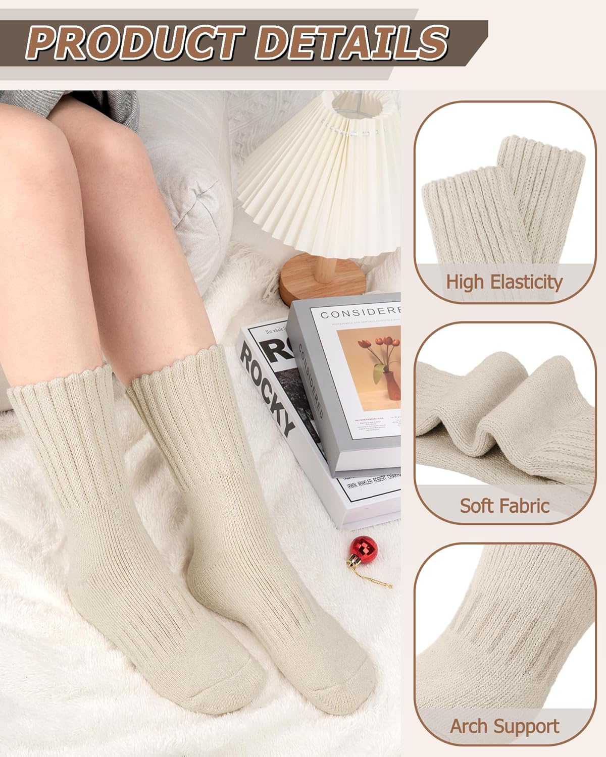 Senker Fashion Boot Socks for Women, Thick Wool Winter Warm Thermal Sock for Hiking Stockings Stuffers Christmas Gifts - Image 2