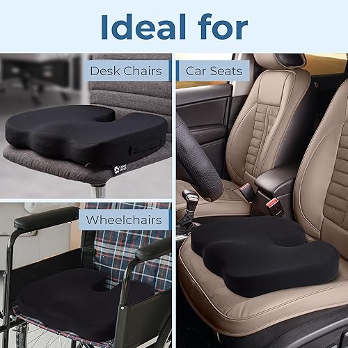 Miniatura 5 de 5 STARS UNITED Cojín para sentarse para silla escritorio u oficina o para silla de ruedas o asiento auto, alivia dolor ciática o coxis, cojín