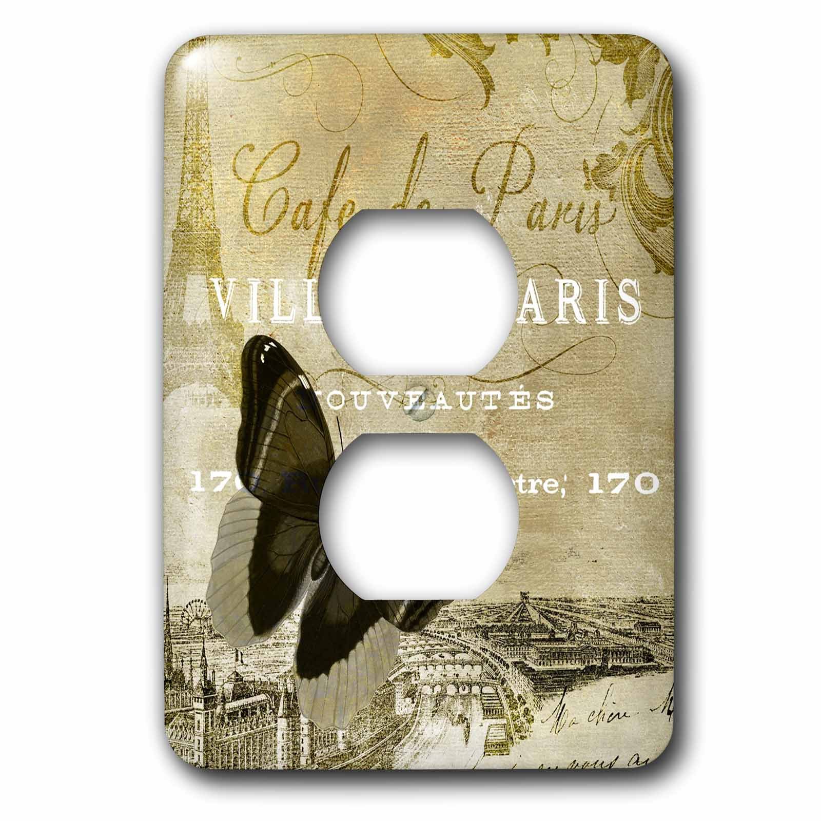 Plaque pour 2 prises Cafe De Paris design raffine papillon chic art de la collection de marque 3dRose