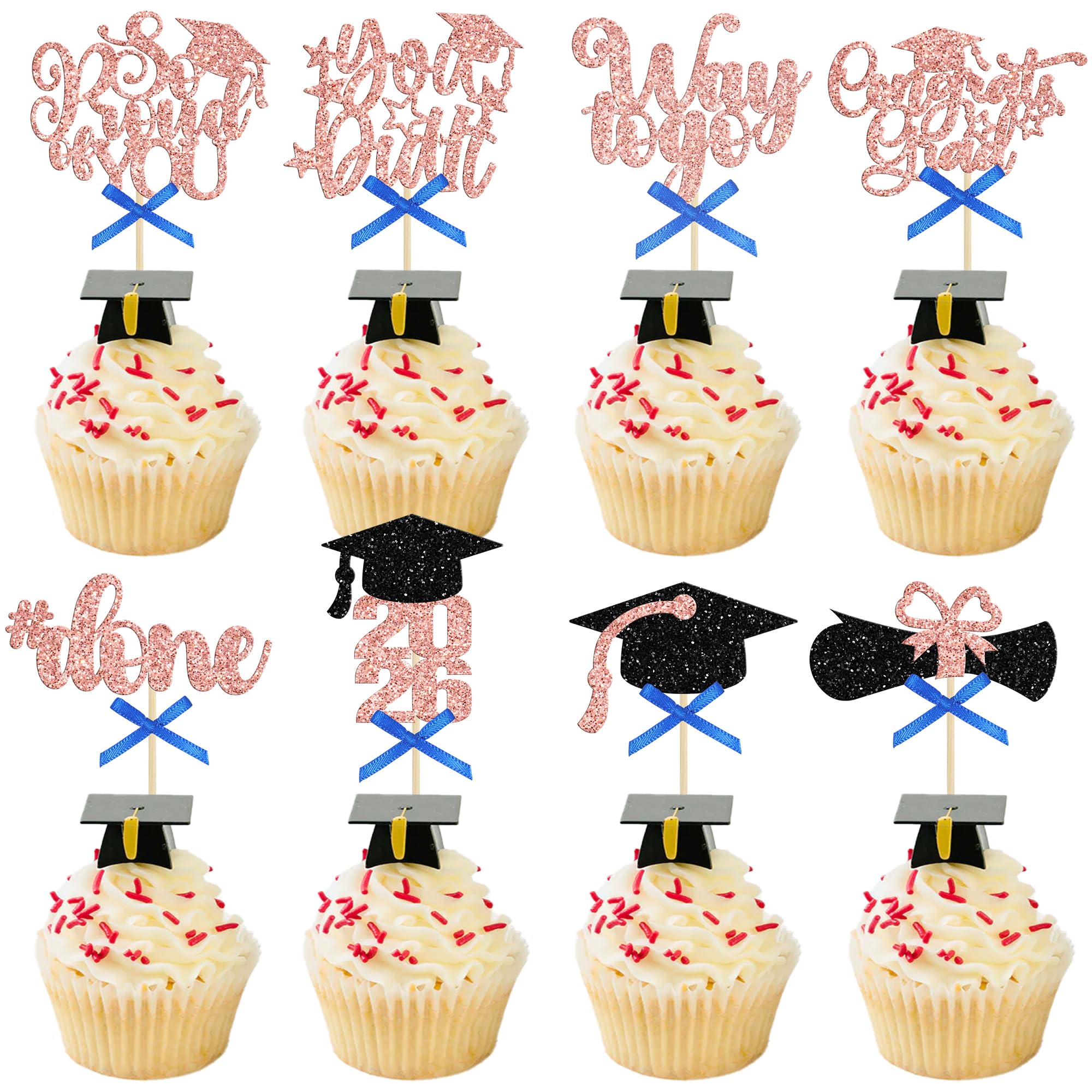 Gyufise Graduation Cupcake Toppers 2026 Graduation Picks Graduation Hat Cupcake Toppers Class of 2026 Cupcake Toppers Congrats Grad Cupcake Toppers 2026 for Graduation Decorations Rose Gold