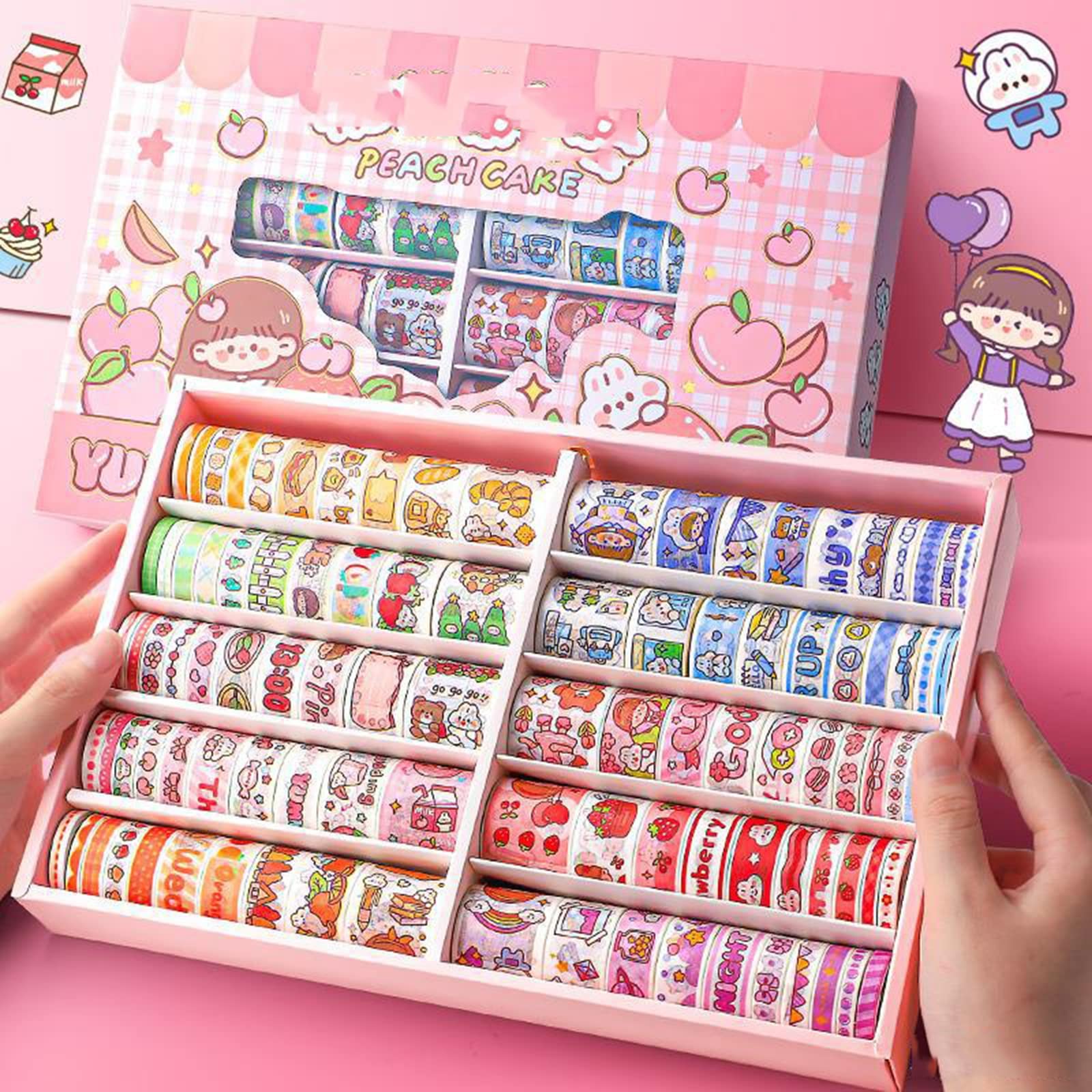 Washi Tapes Set,100 Rollos De Cinta Washi Cinta Adhesiva Decorativa para DIY Manualidades, Revistas, Planificadores, Tarjetas, Scrapbook,Calendario,D