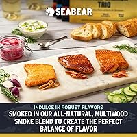Vista 3 de SeaBear Trío de salmón ahumado de 18 onzas (3 x 6 onzas) - Filetes de regalo Wild Alaska Sockeye, Wild Alaska Sockeye, Wild Pink & Coho, estable