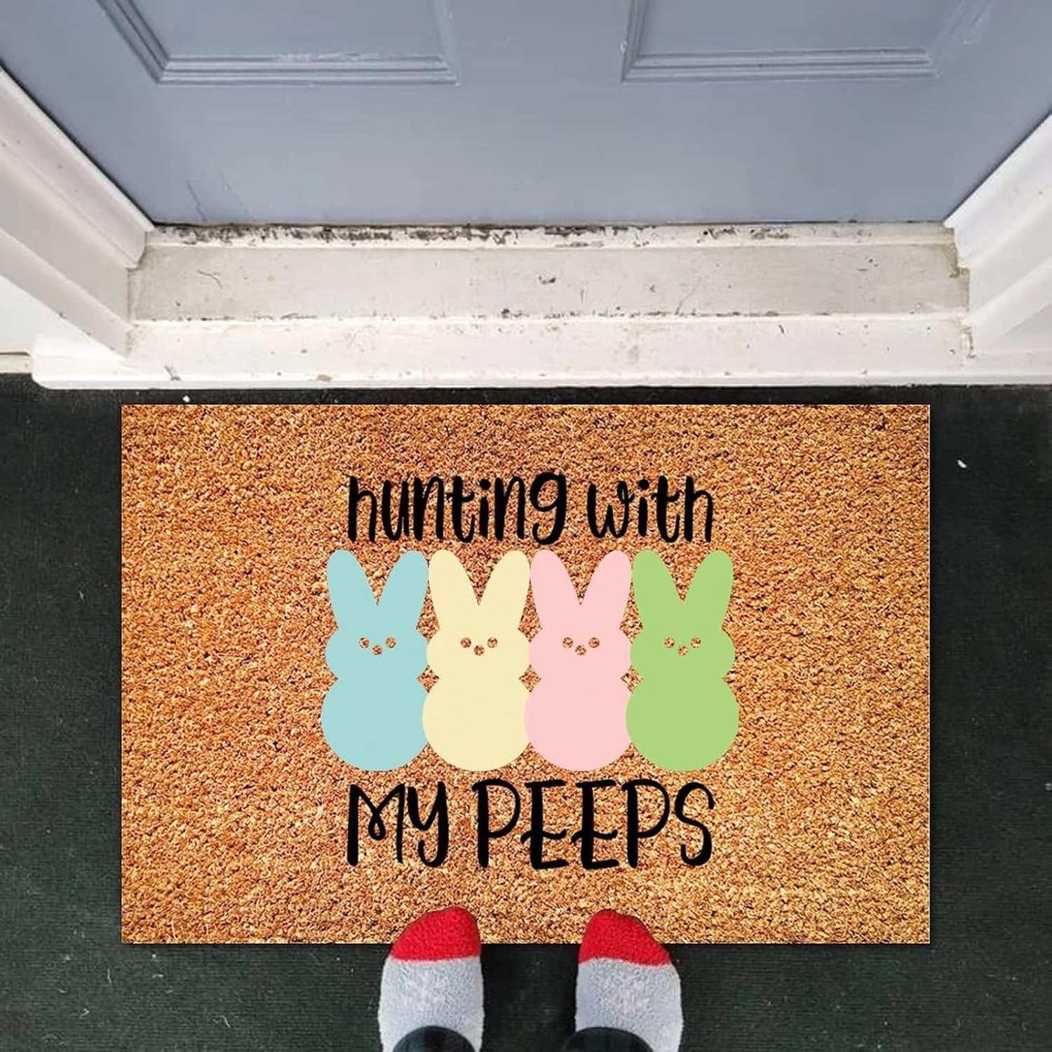 Natural Coir Doormat with NonSlip Backing Outdoor/Indoor Warm Greeting Easter