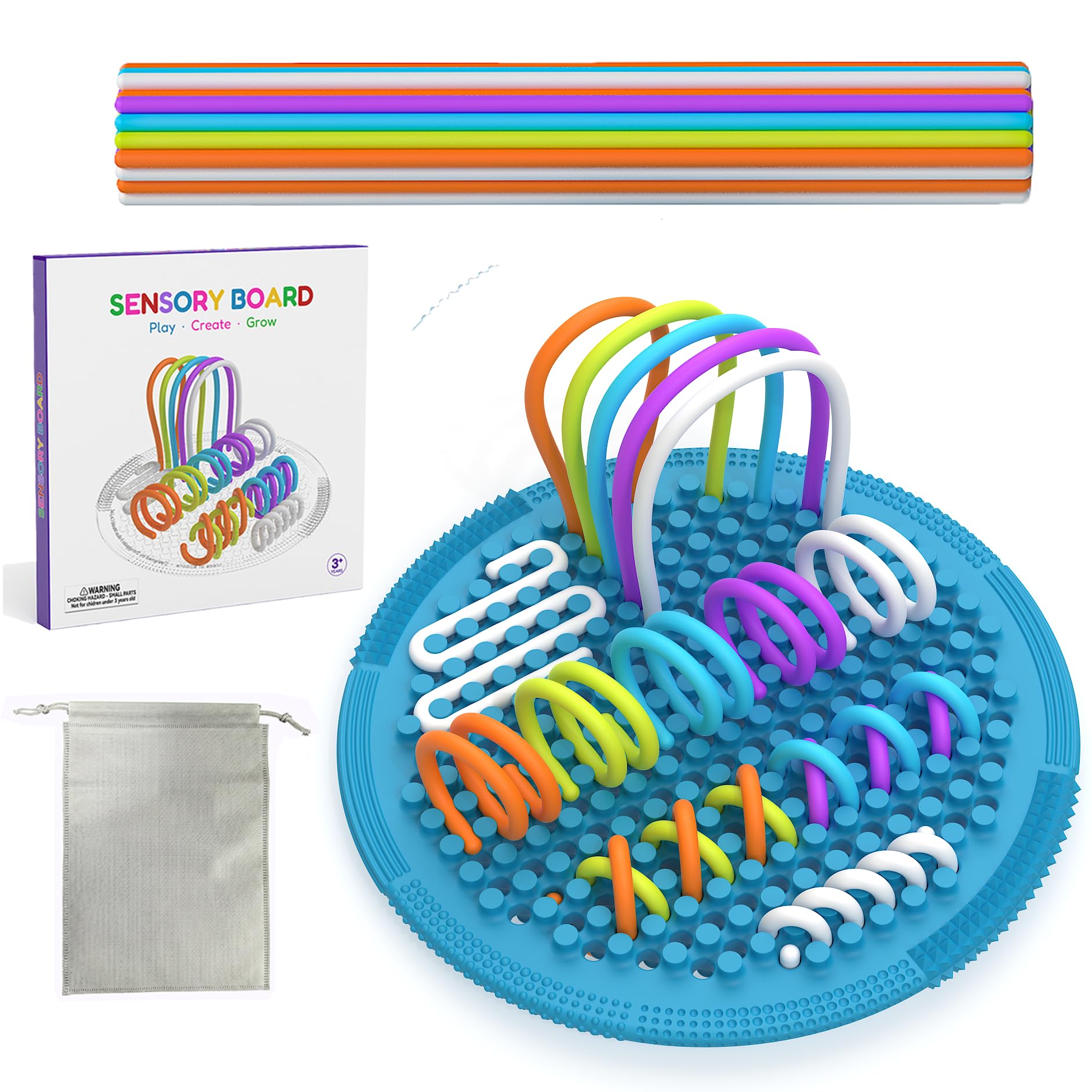 Montessori Busy Board for Kids, Silicone Sensory Activity Board with 25 Colourful Silicone Strips, Fine Motor Toy for Autism ADHD, Calming 3D Building Fidget, for Boys Girls 3+