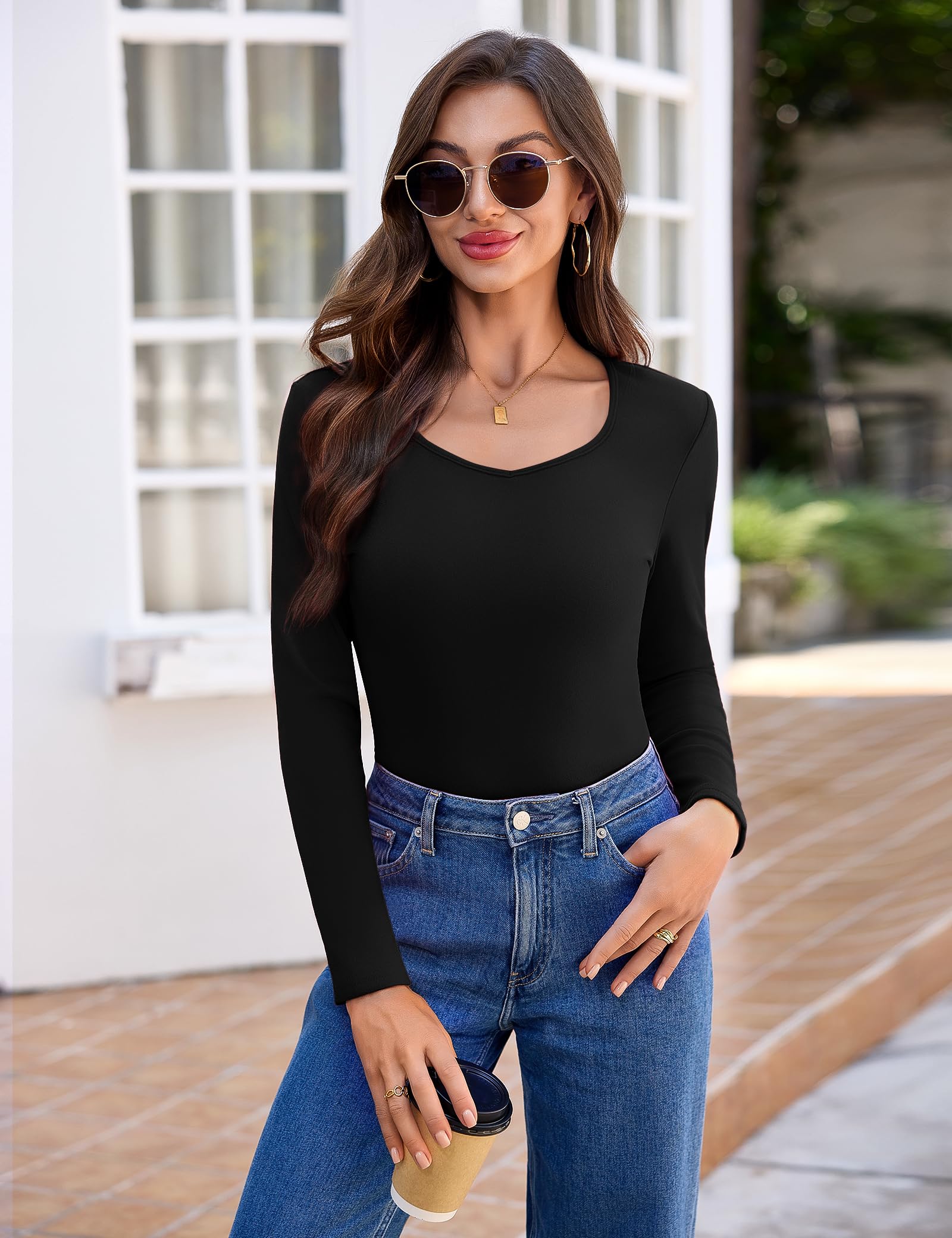 Aottori Haut Thermique Femme à Manches Longues Basic Tee Shirt Léger Slim Fit sous-vêtement Thermiques Pull Basique Chaud élégant Maillot de Corps Dessus de Base Hiver Automne