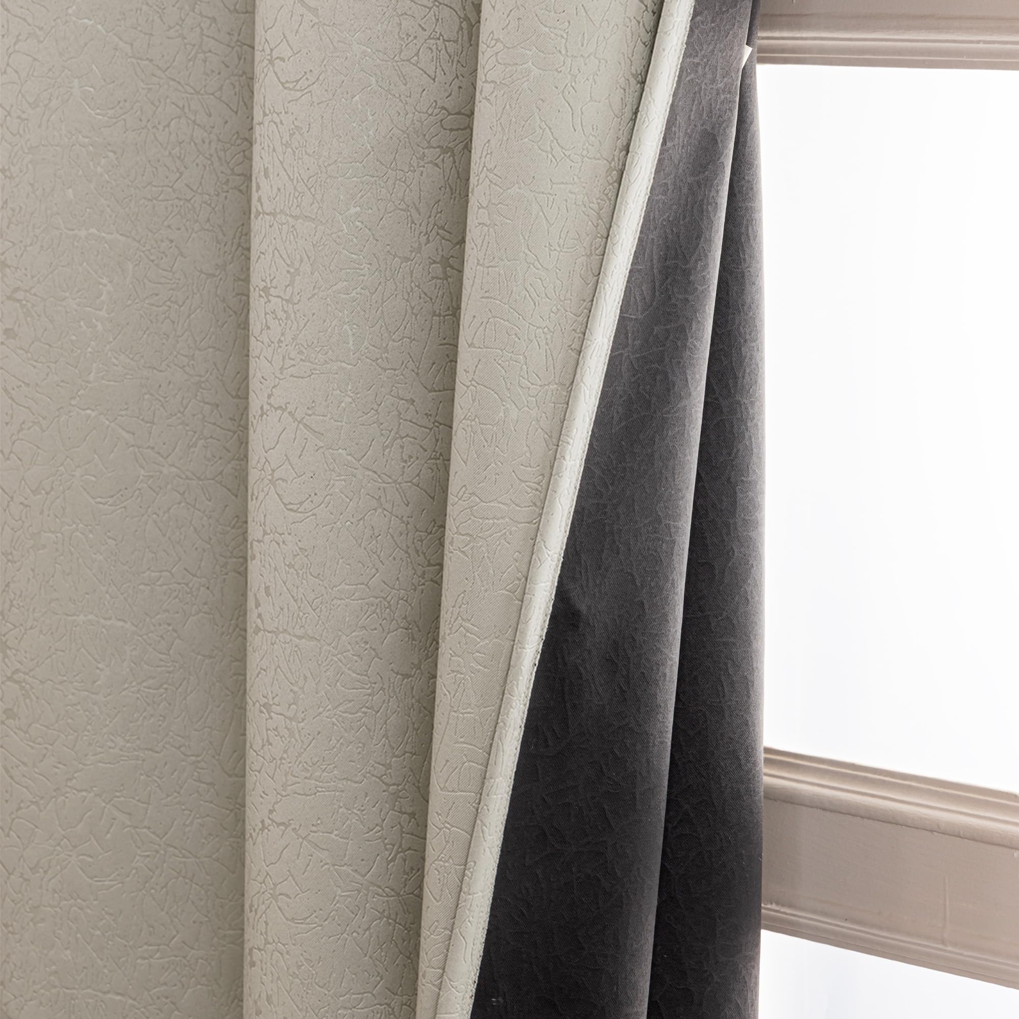 HOMEMONDE 100% True Blackout Curtains 5 Feet Window - Pack of 2 Curtains, Embossed Panels Light Block Thermal Insulated & Noise Reducing Room Darkening Curtains (Abstract Off White, 60Inch)